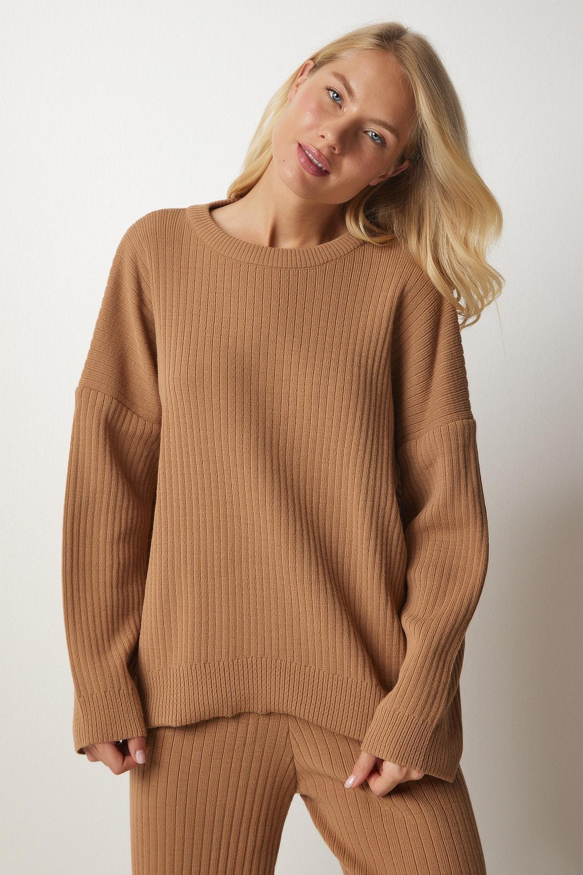 Brown Knitwear Sweater Pants Suit, C101_1451, large image number 2