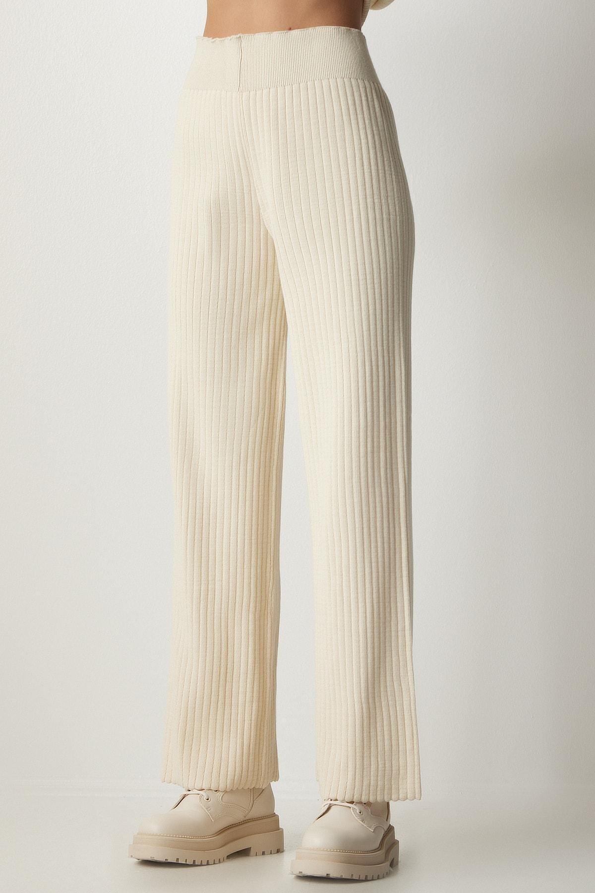 Cream Knitwear Sweater Pants Suit, Cream, large image number 3
