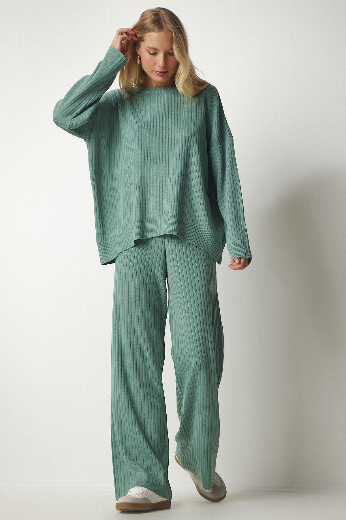 Turquoise Knitwear Sweater Pants Suit, C101_1953, large image number 0