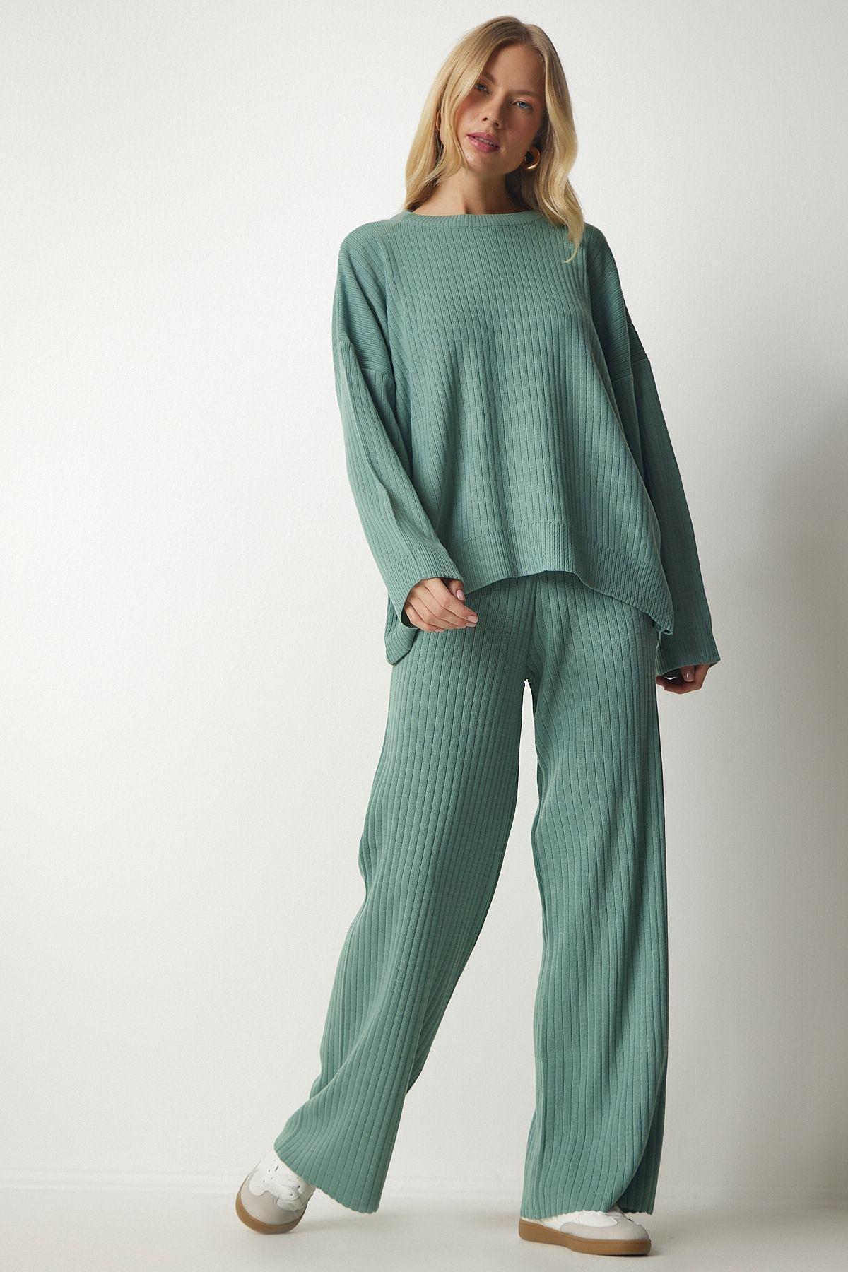 Turquoise Knitwear Sweater Pants Suit, C101_1953, large image number 1