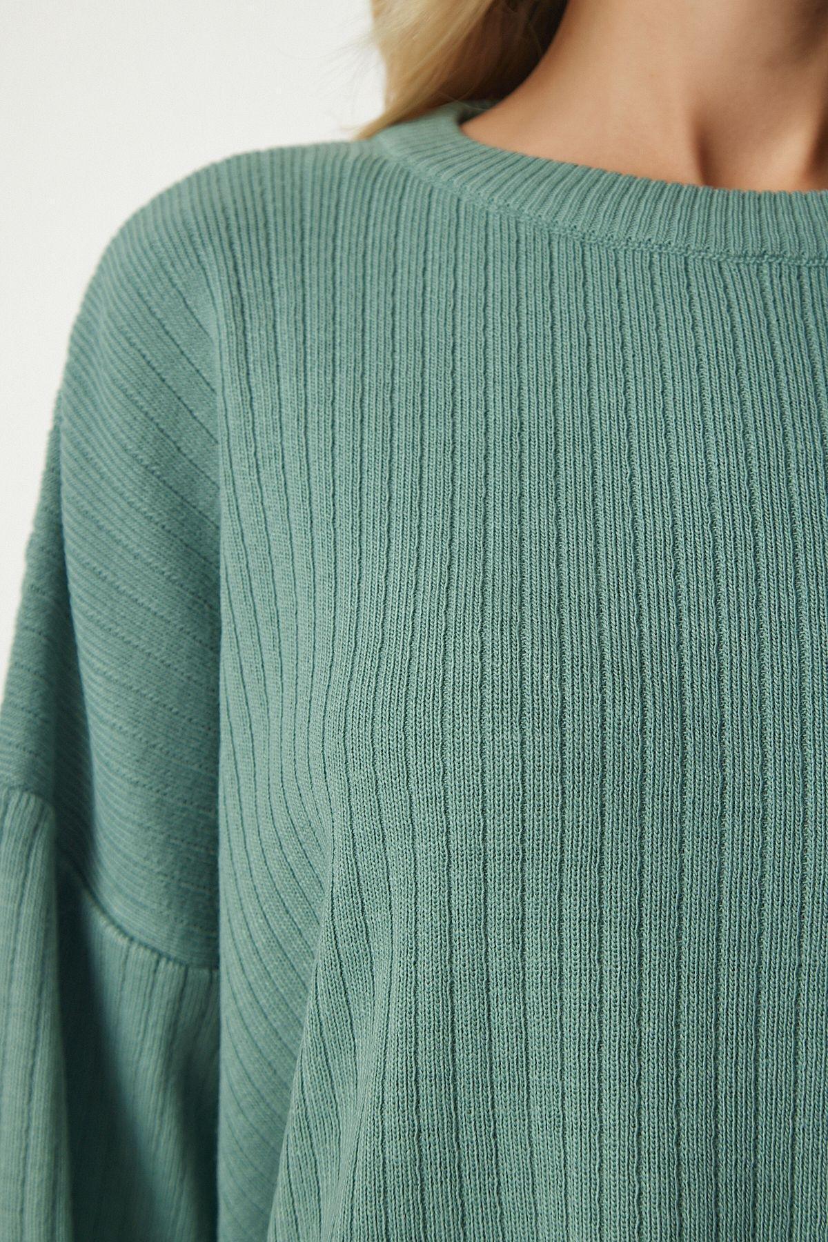 Turquoise Knitwear Sweater Pants Suit, C101_1953, large image number 4
