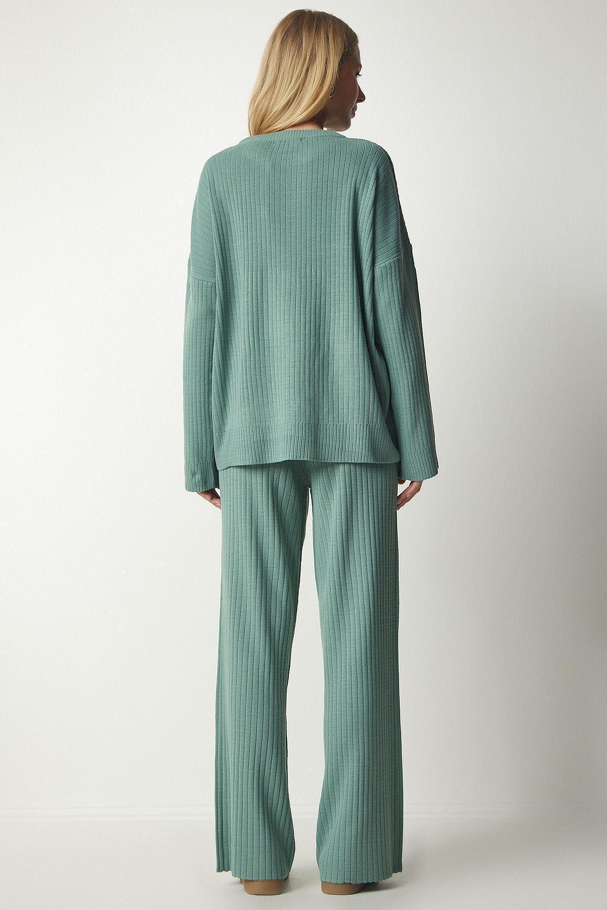 Turquoise Knitwear Sweater Pants Suit, C101_1953, large image number 7