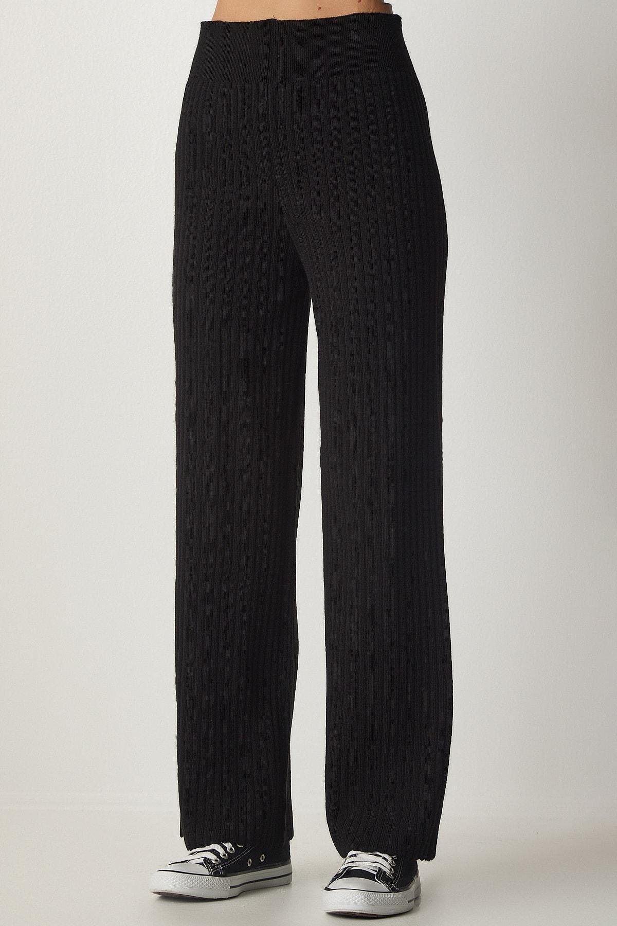 Black Knitwear Sweater Pants Suit, BLACK, large image number 3