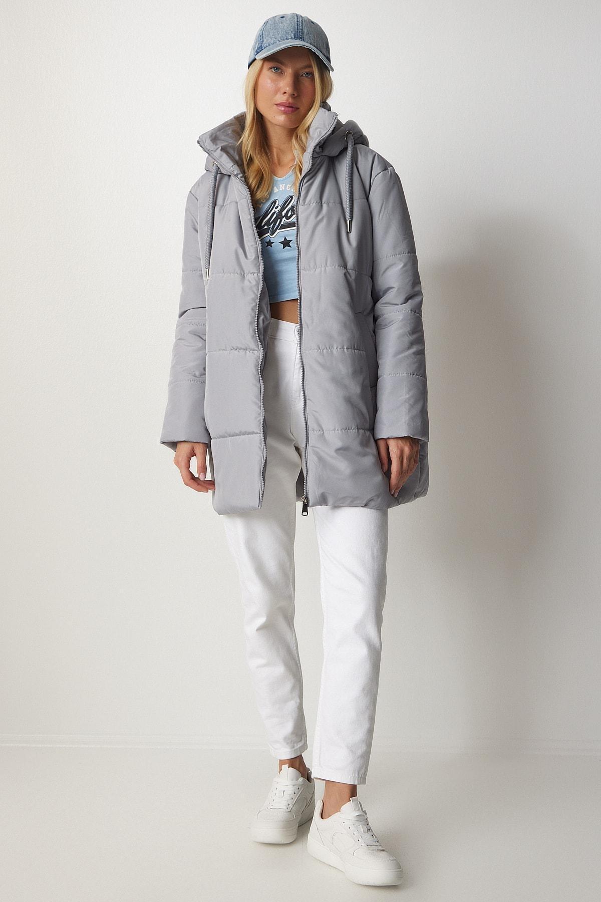 Happiness Istanbul - Grey Oversized Puffy Hooded Coat