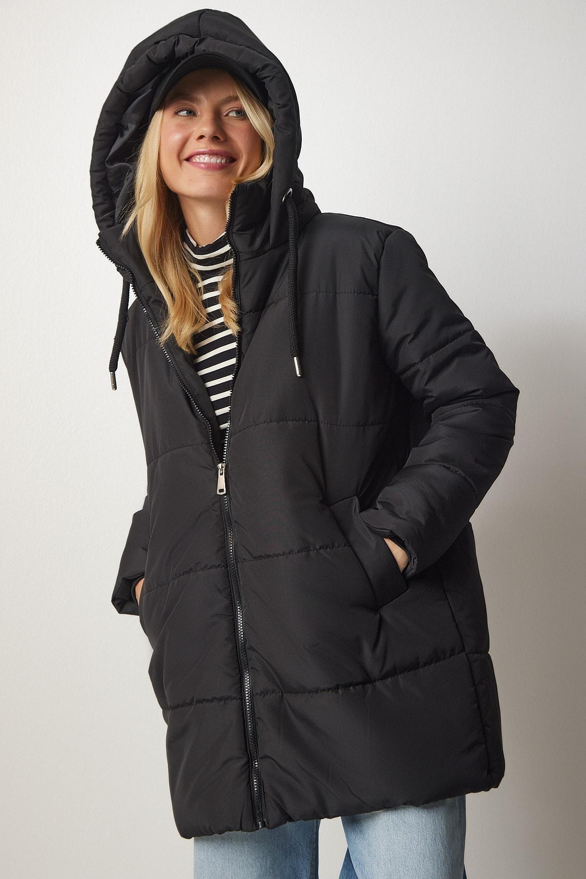 Happiness Istanbul - Black Hooded Oversized Puffy Coat