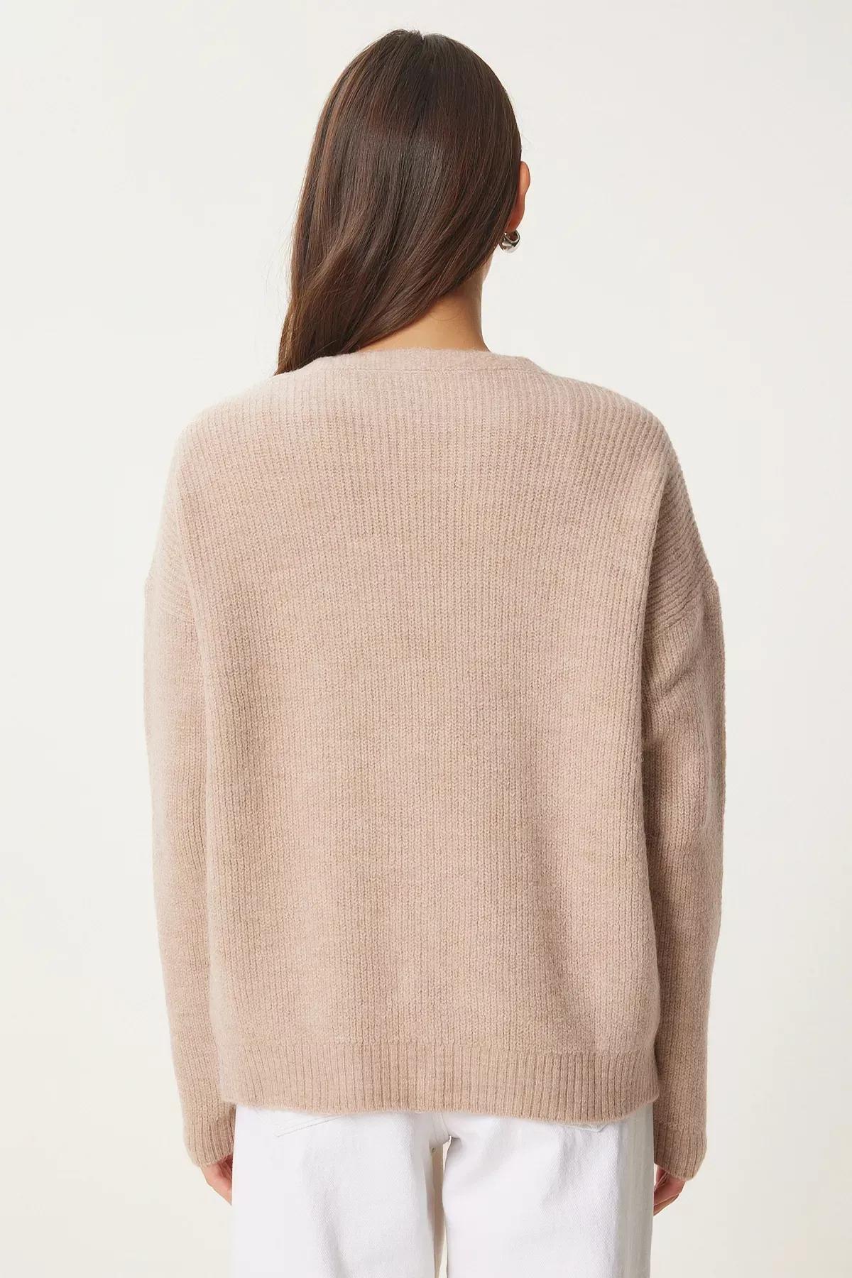 Beige Buttoned Knit Cardigan Women, Beige, large image number 4