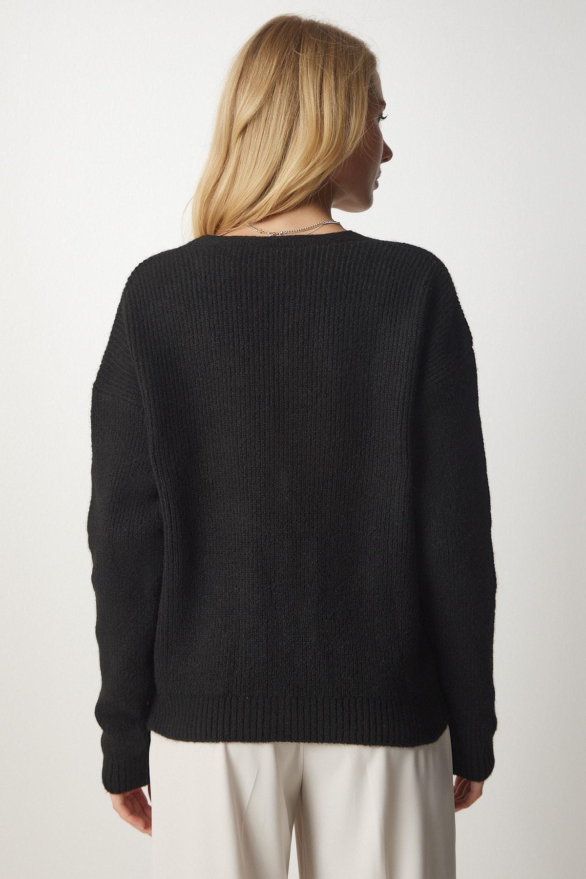 Black Stylish Buttoned Knitwear Cardigan, BLACK, large image number 4