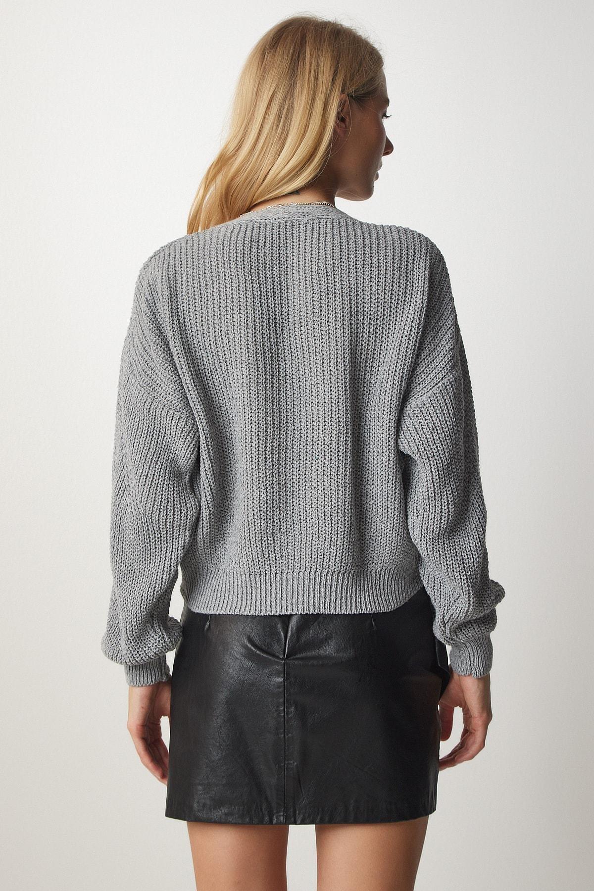 Grey Button V-Neck Orlon Cardigan, C101_1653, large image number 2