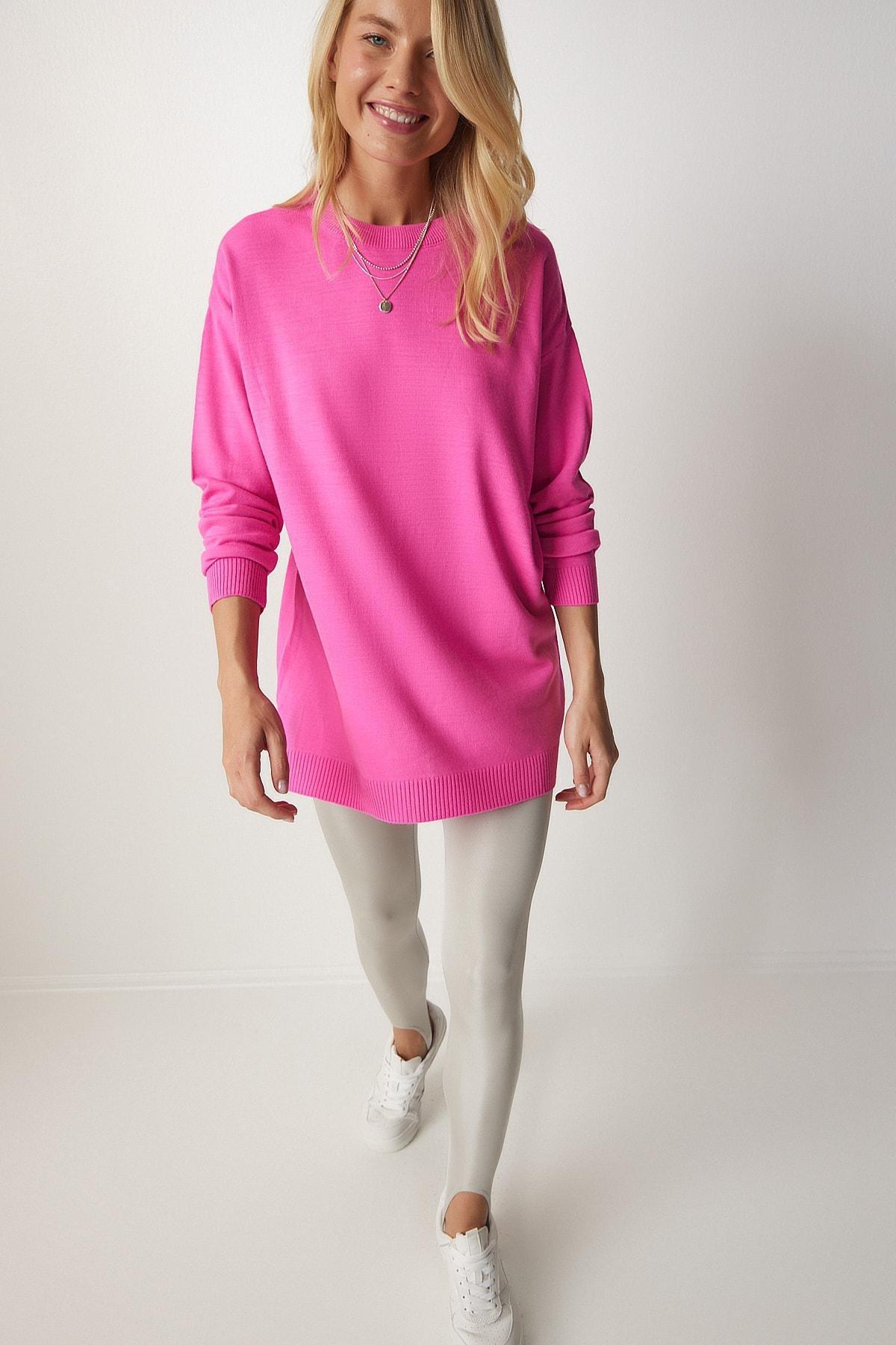 Pink Crew Neck Sweater, DARK PINK, large image number 1