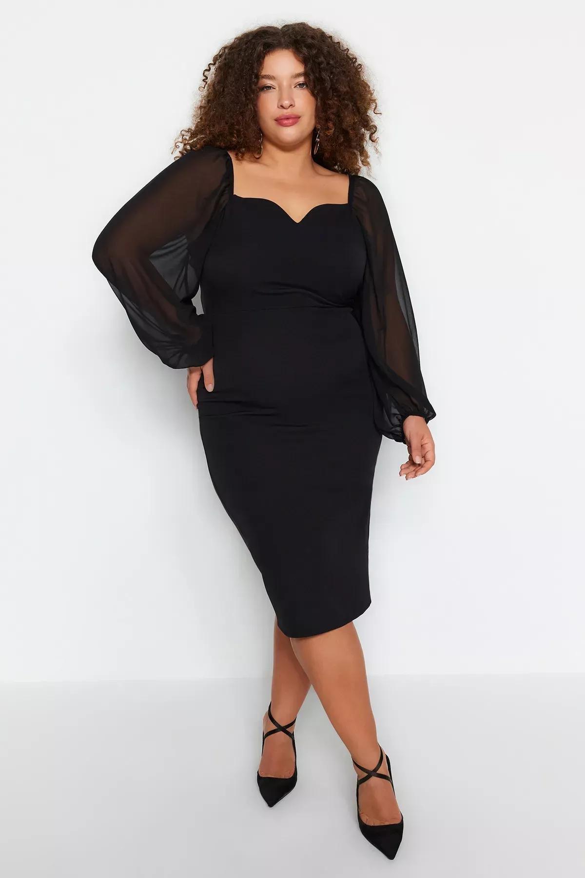 Black Fitted Midi Dress, , large image number 0