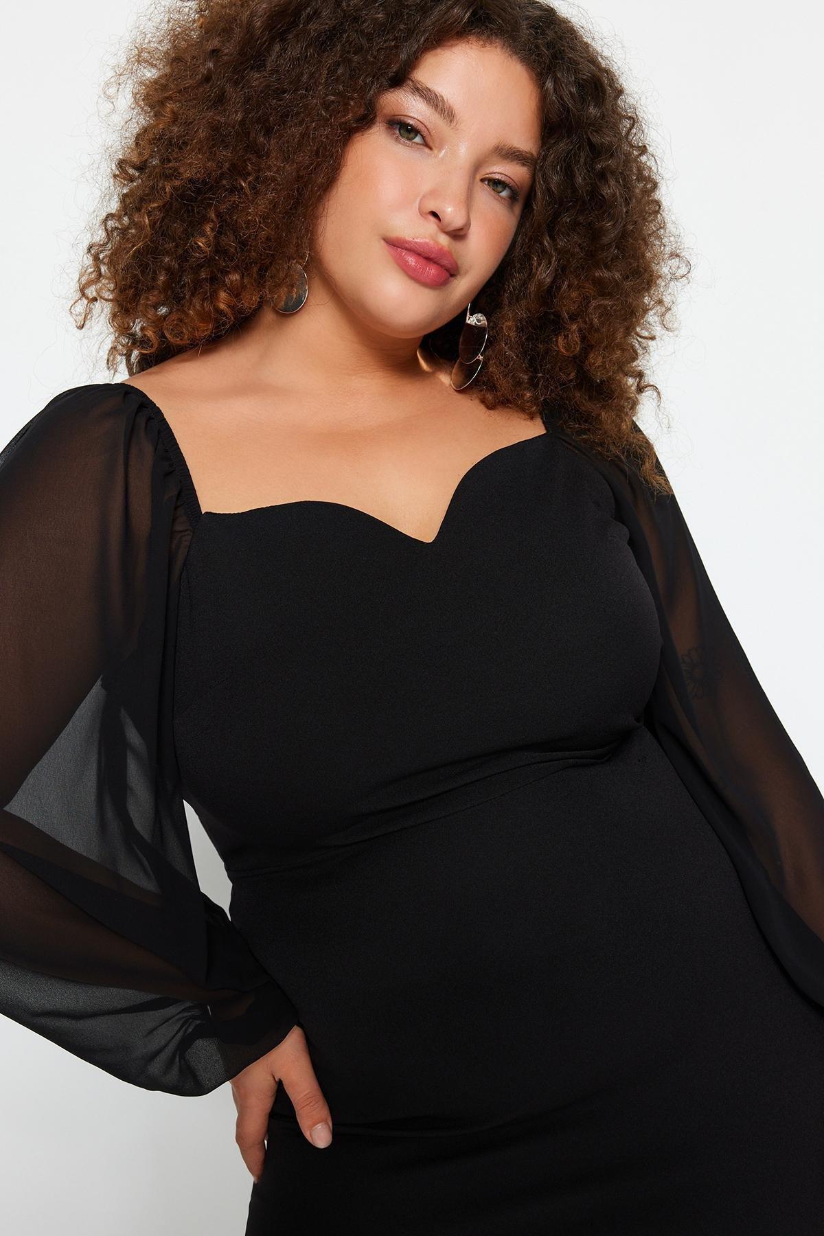 Black Fitted Midi Dress, , large image number 1