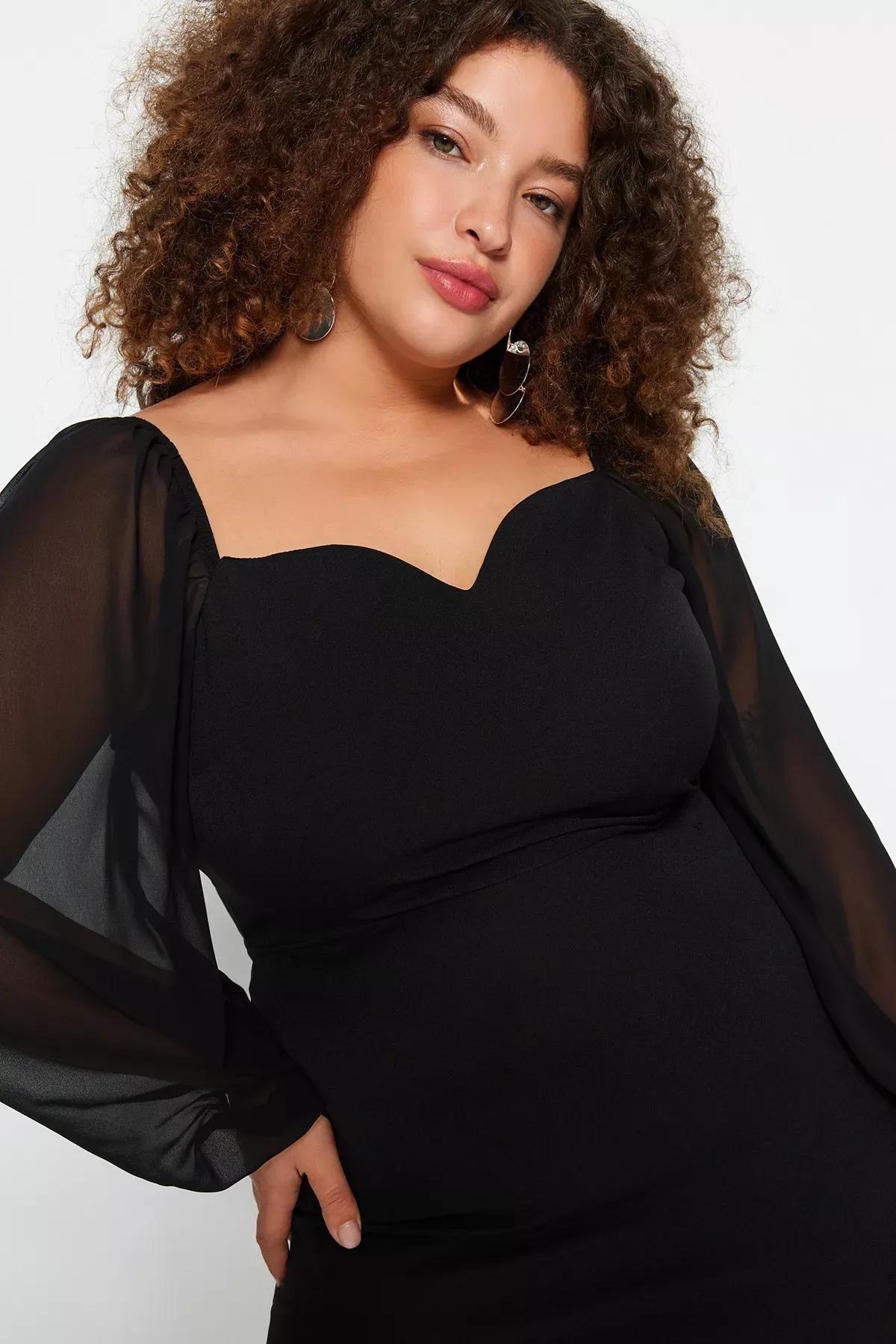Black Fitted Midi Dress, , large image number 1