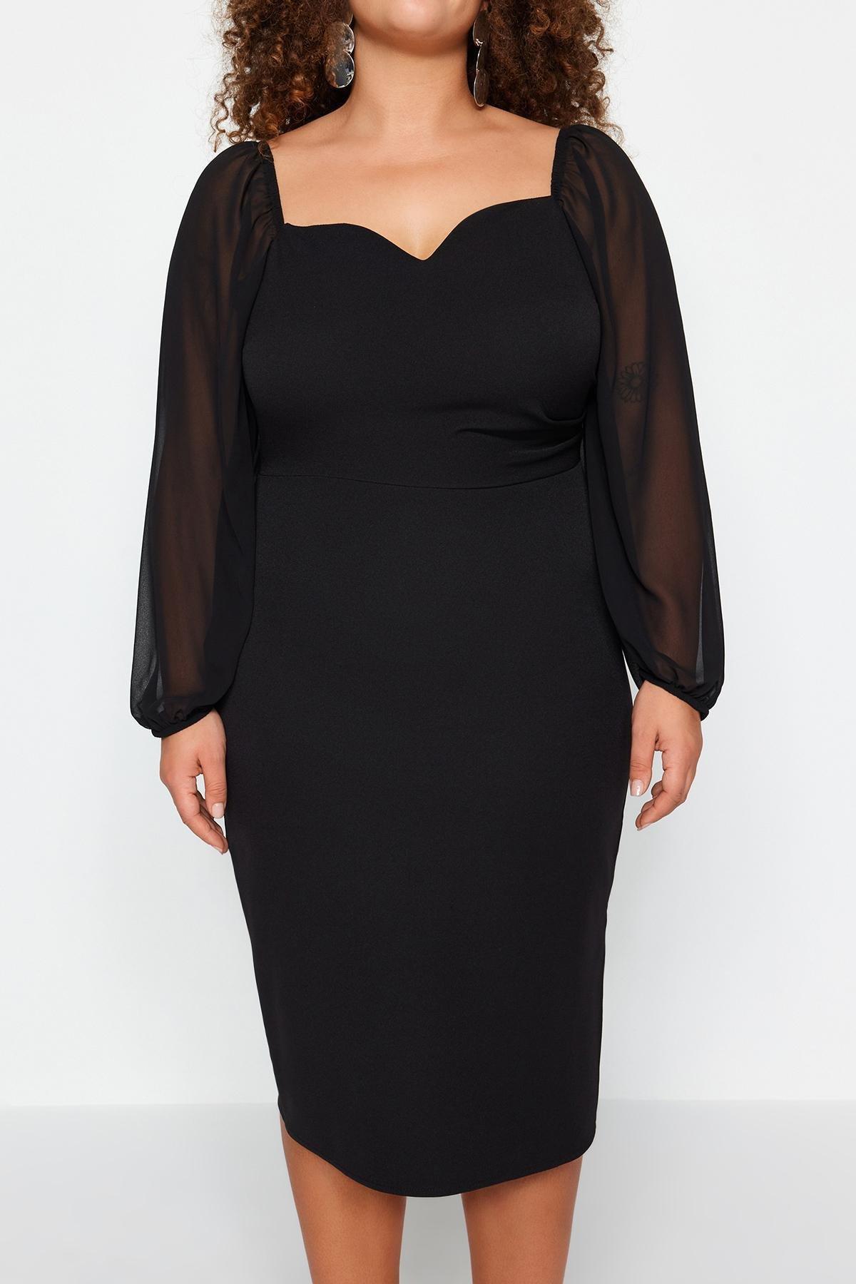 Black Fitted Midi Dress, , large image number 3