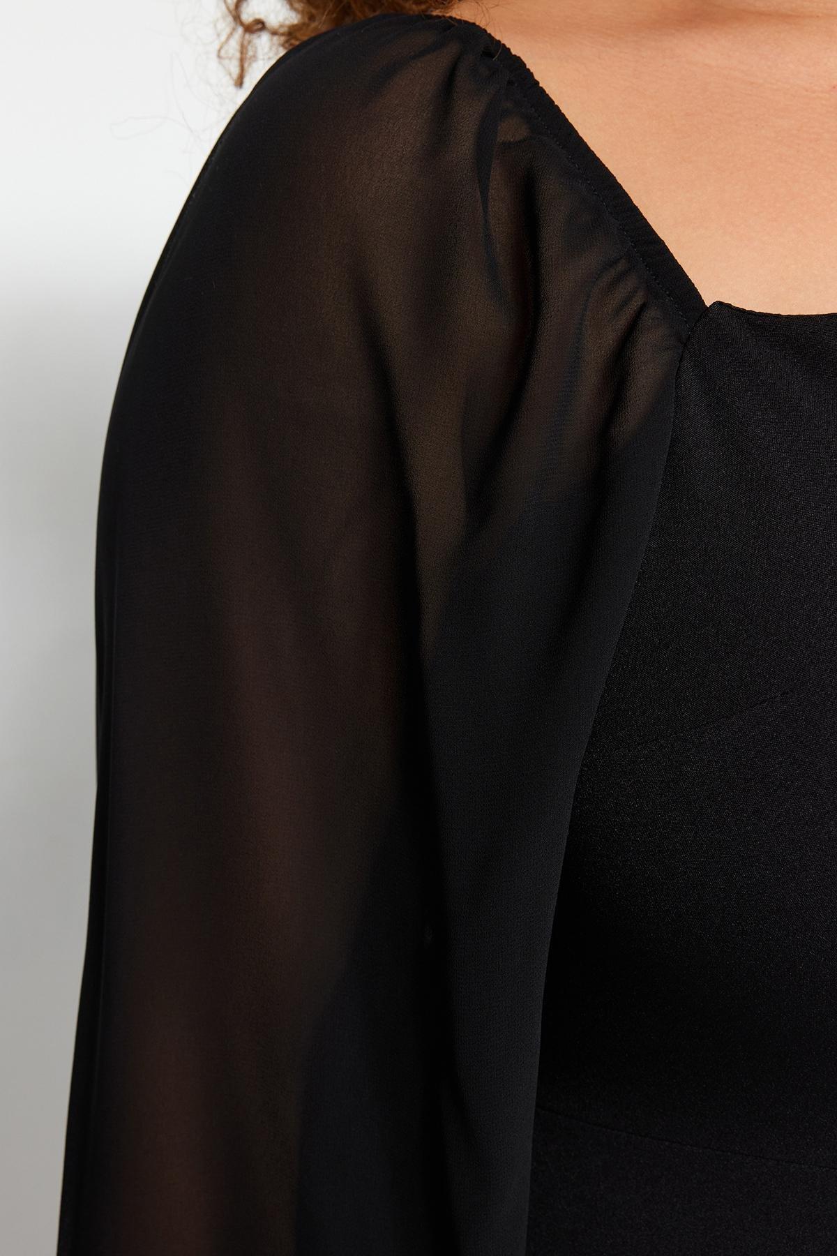 Black Fitted Midi Dress, , large image number 4