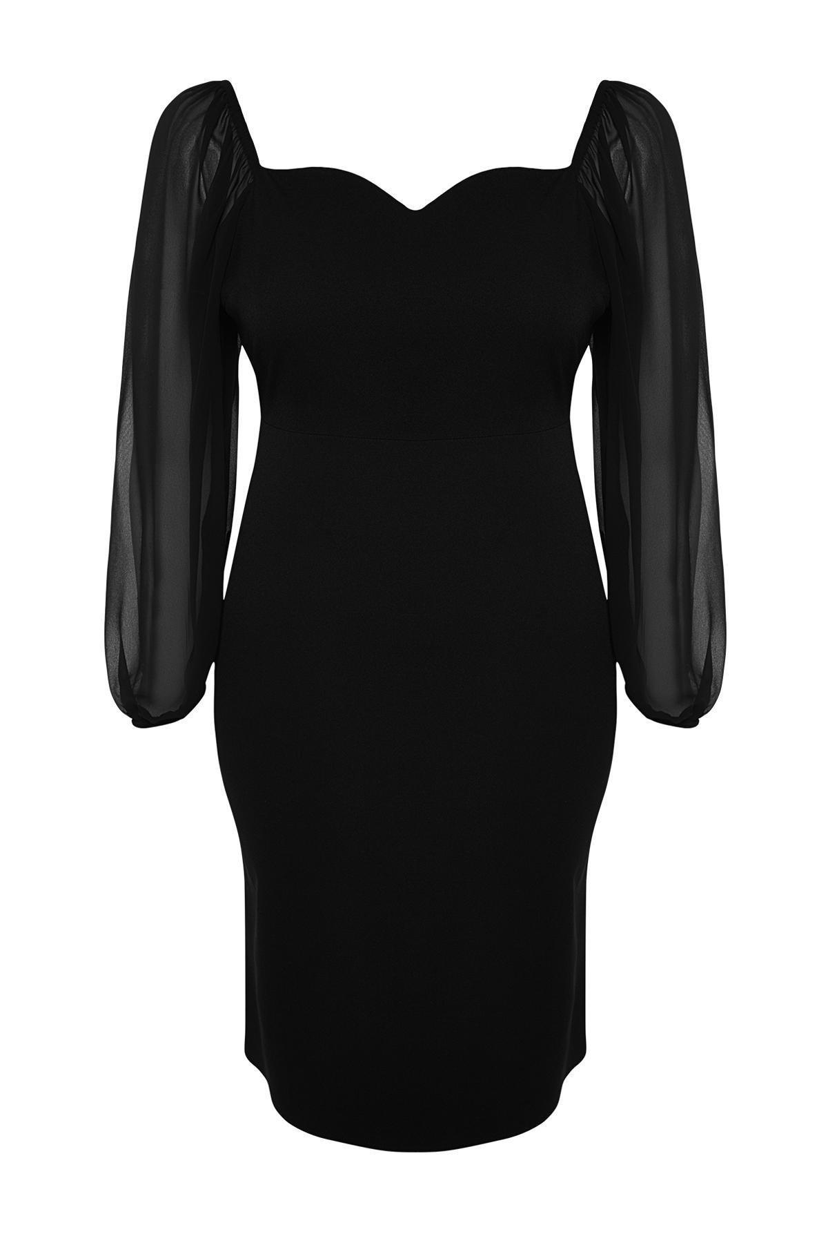Black Fitted Midi Dress, , large image number 5