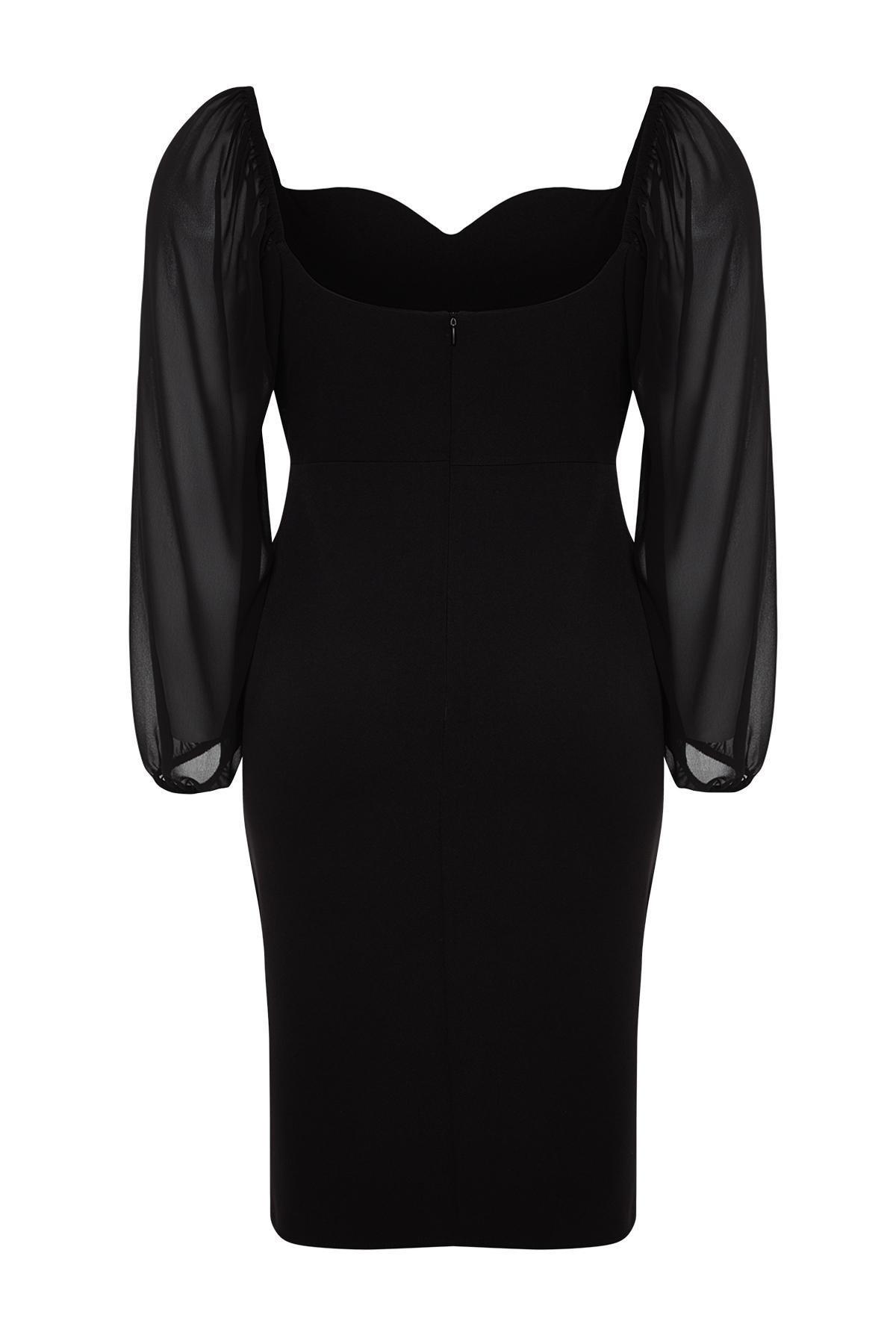 Black Fitted Midi Dress, , large image number 7