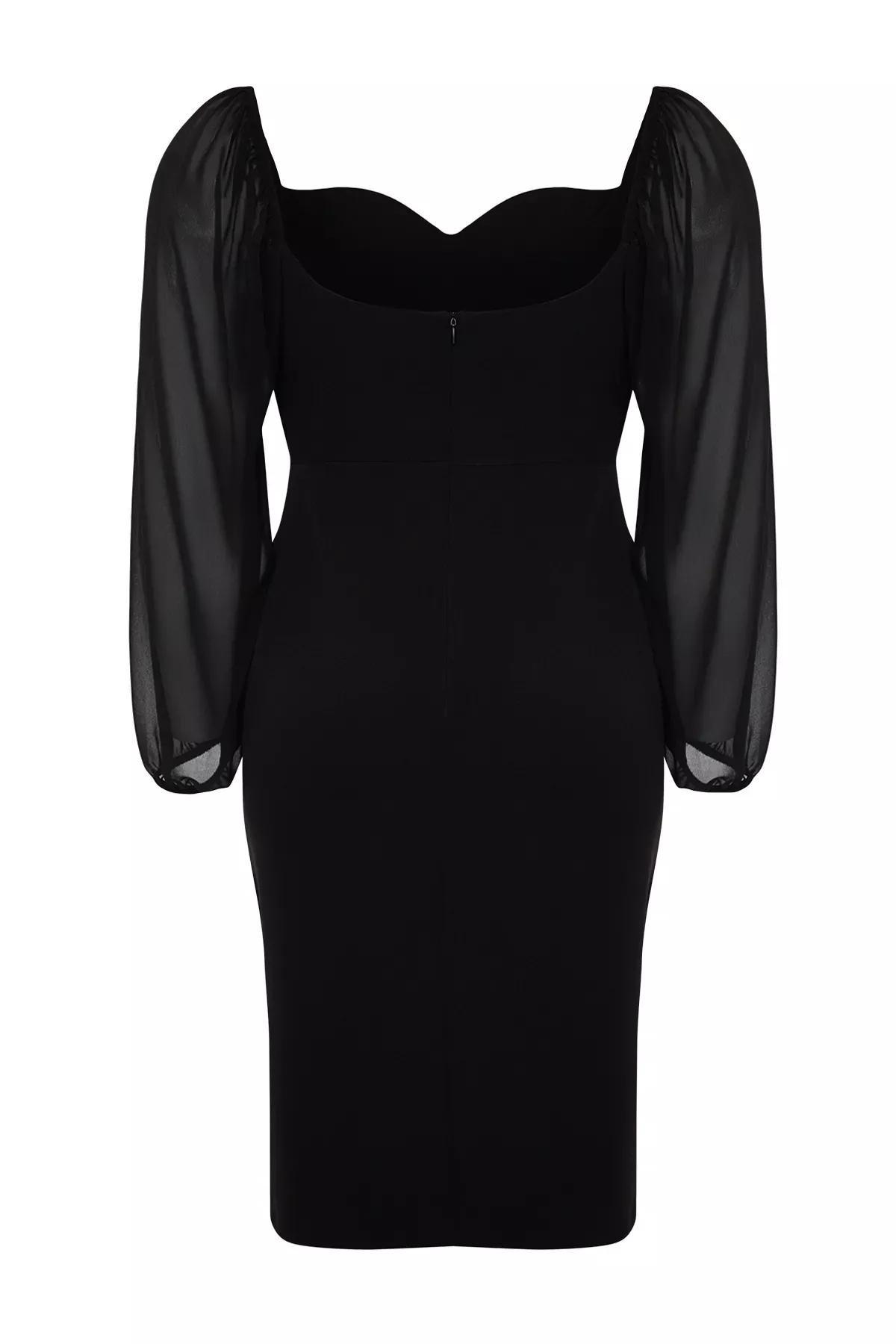 Black Fitted Midi Dress, , large image number 7