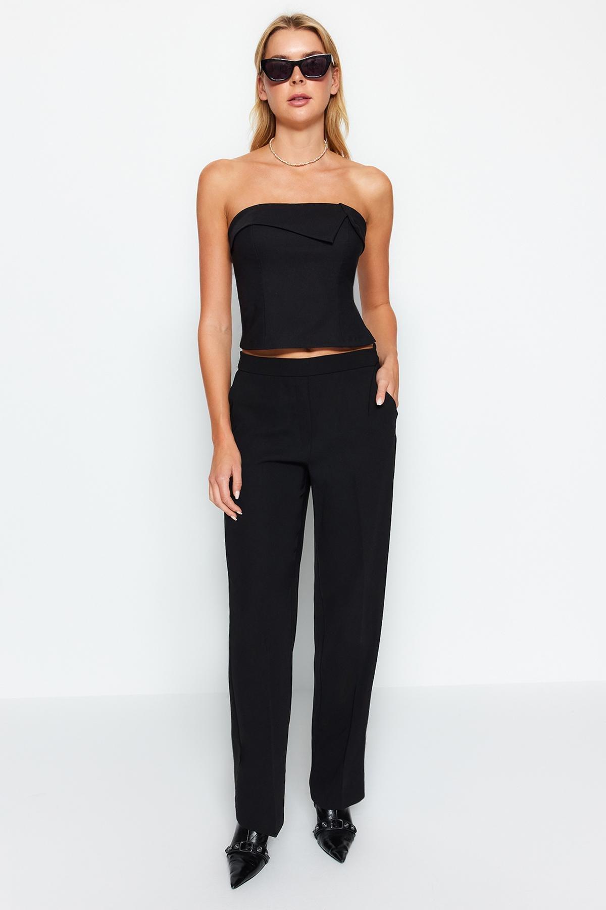Black Strapless Woven Blouse, , large image number 0