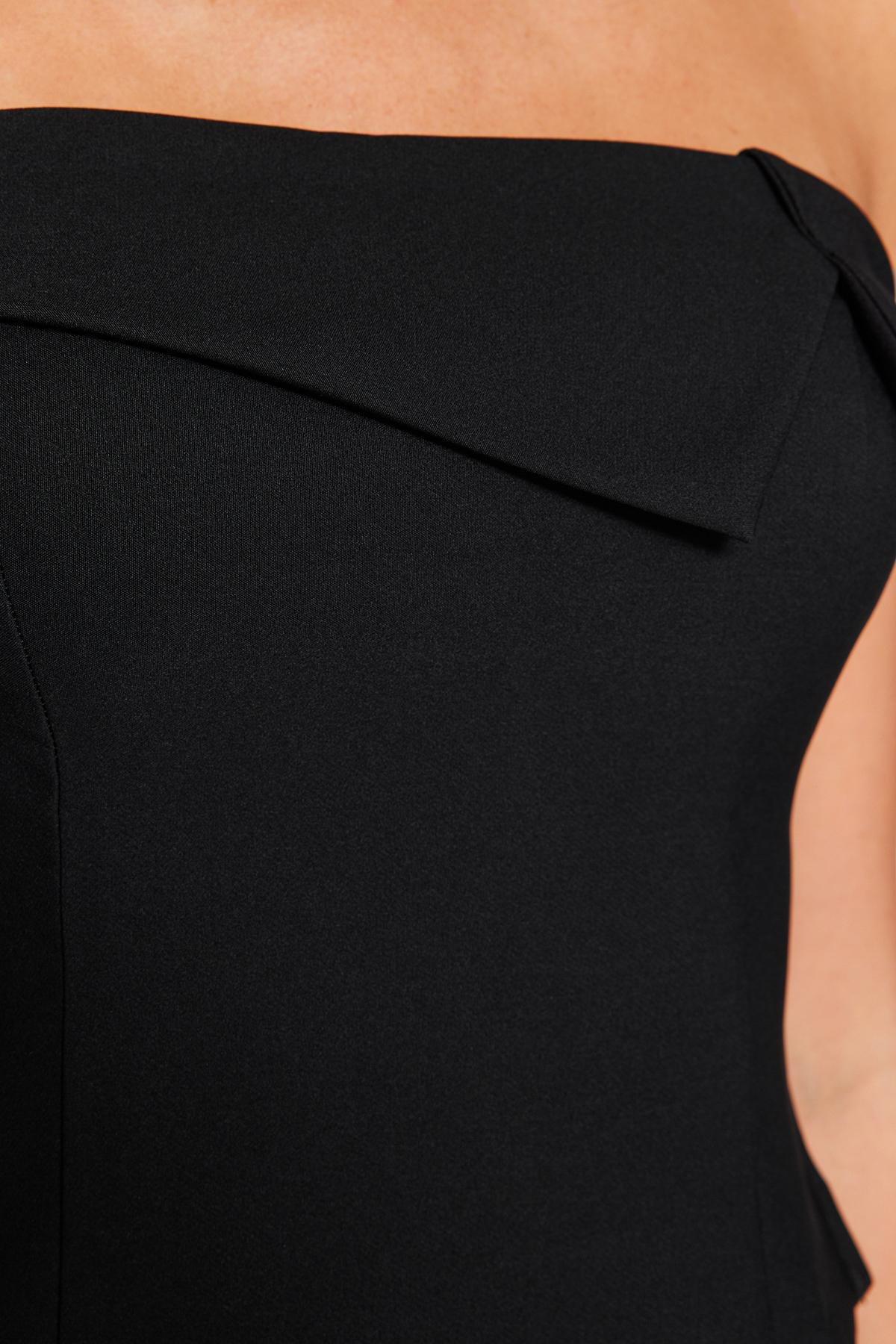 Black Strapless Woven Blouse, , large image number 4