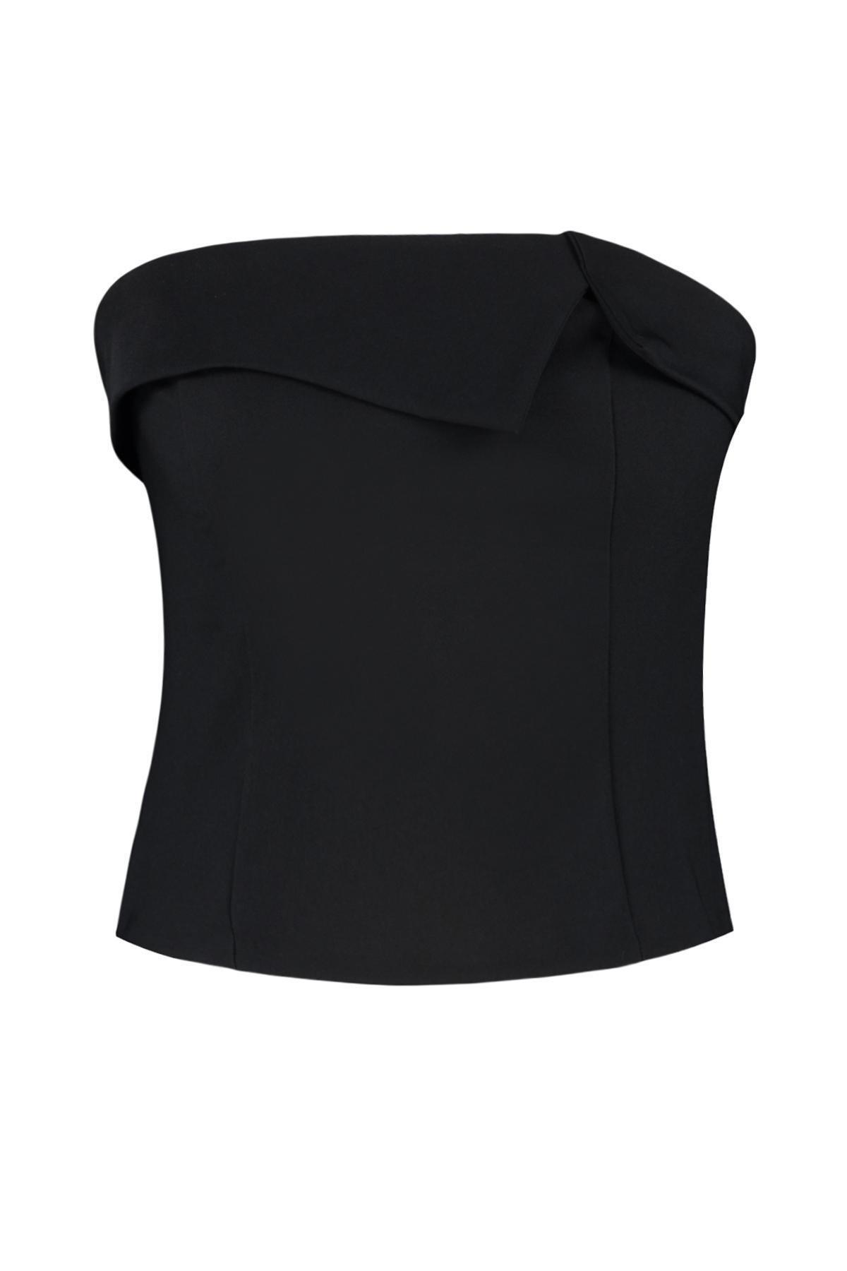 Black Strapless Woven Blouse, , large image number 5
