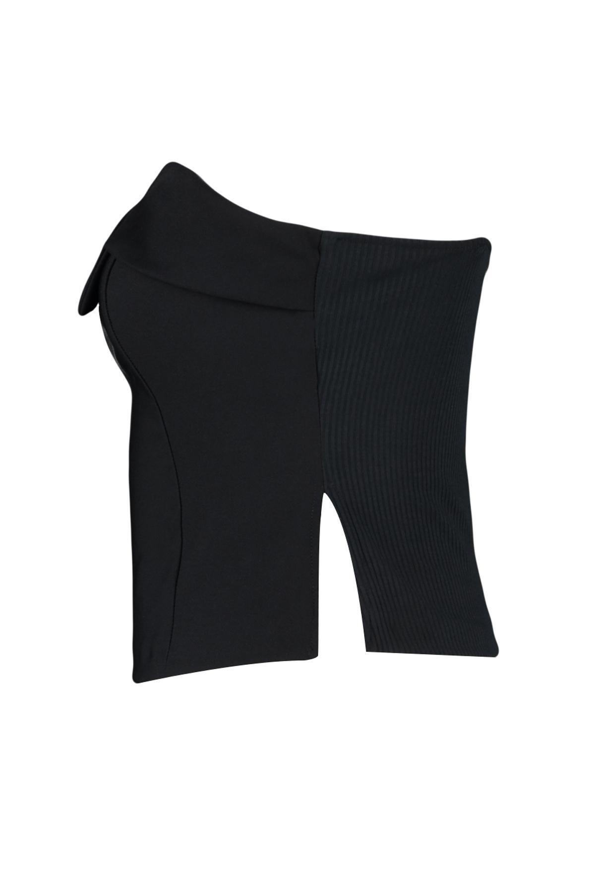 Black Strapless Woven Blouse, , large image number 6