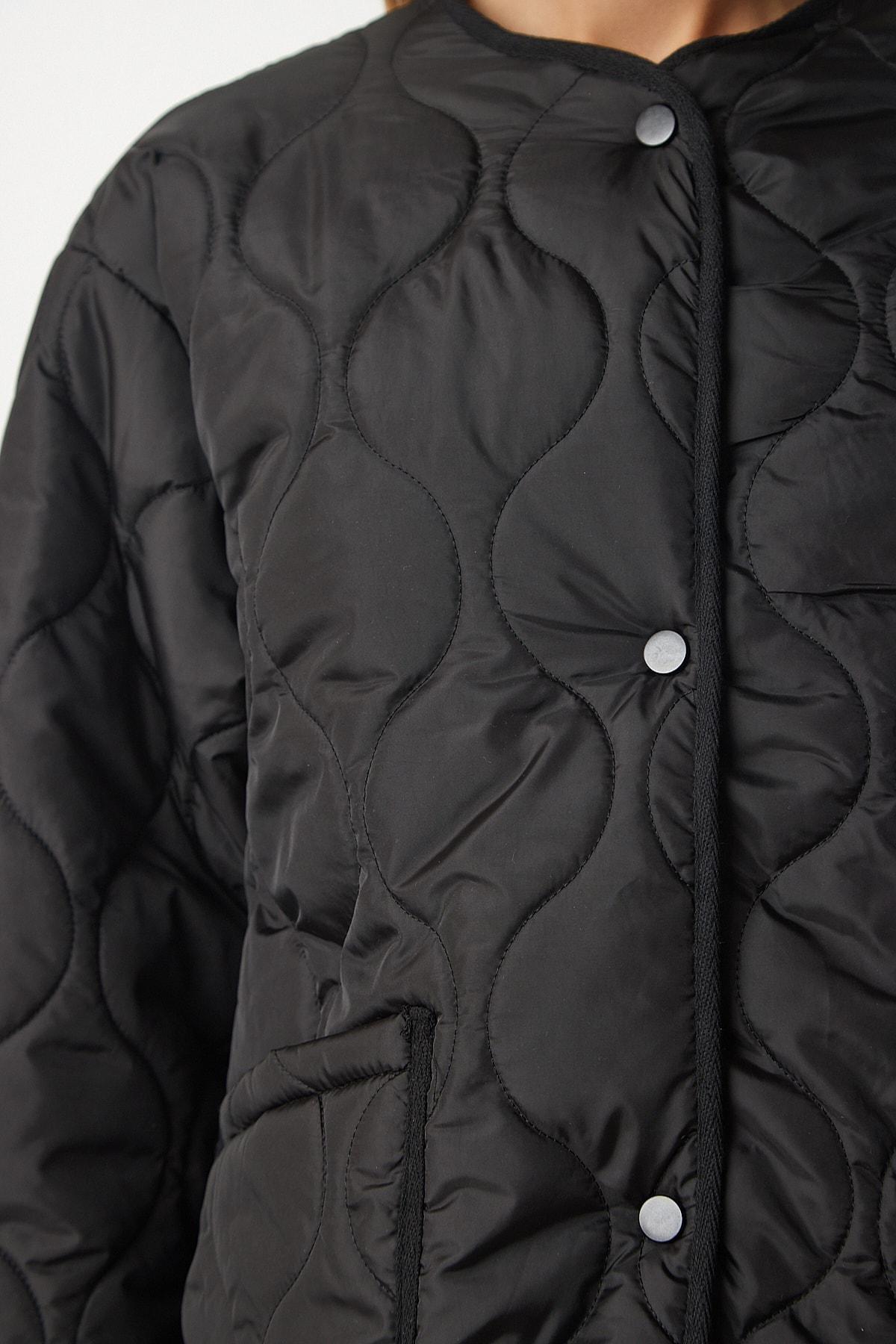 Black Oversized Quilted Coat, BLACK, large image number 1