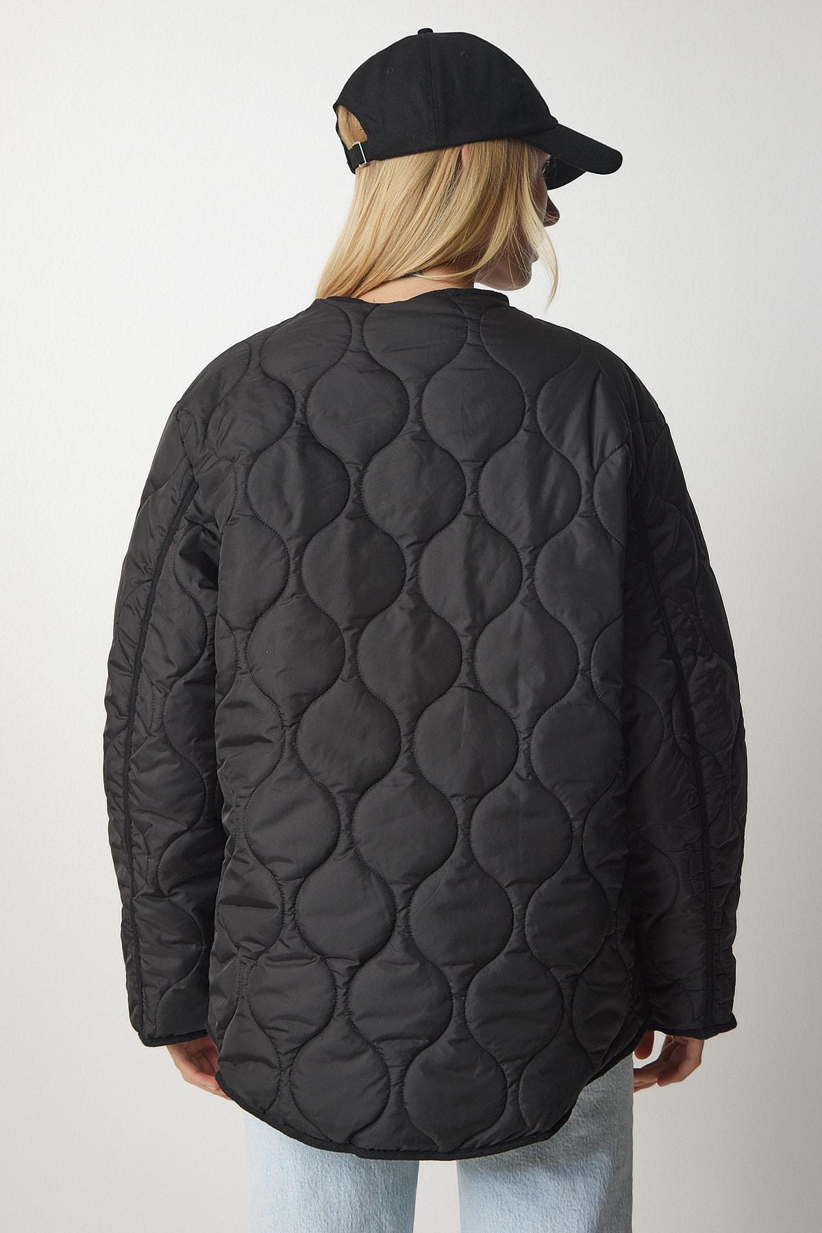 Black Oversized Quilted Coat, BLACK, large image number 2