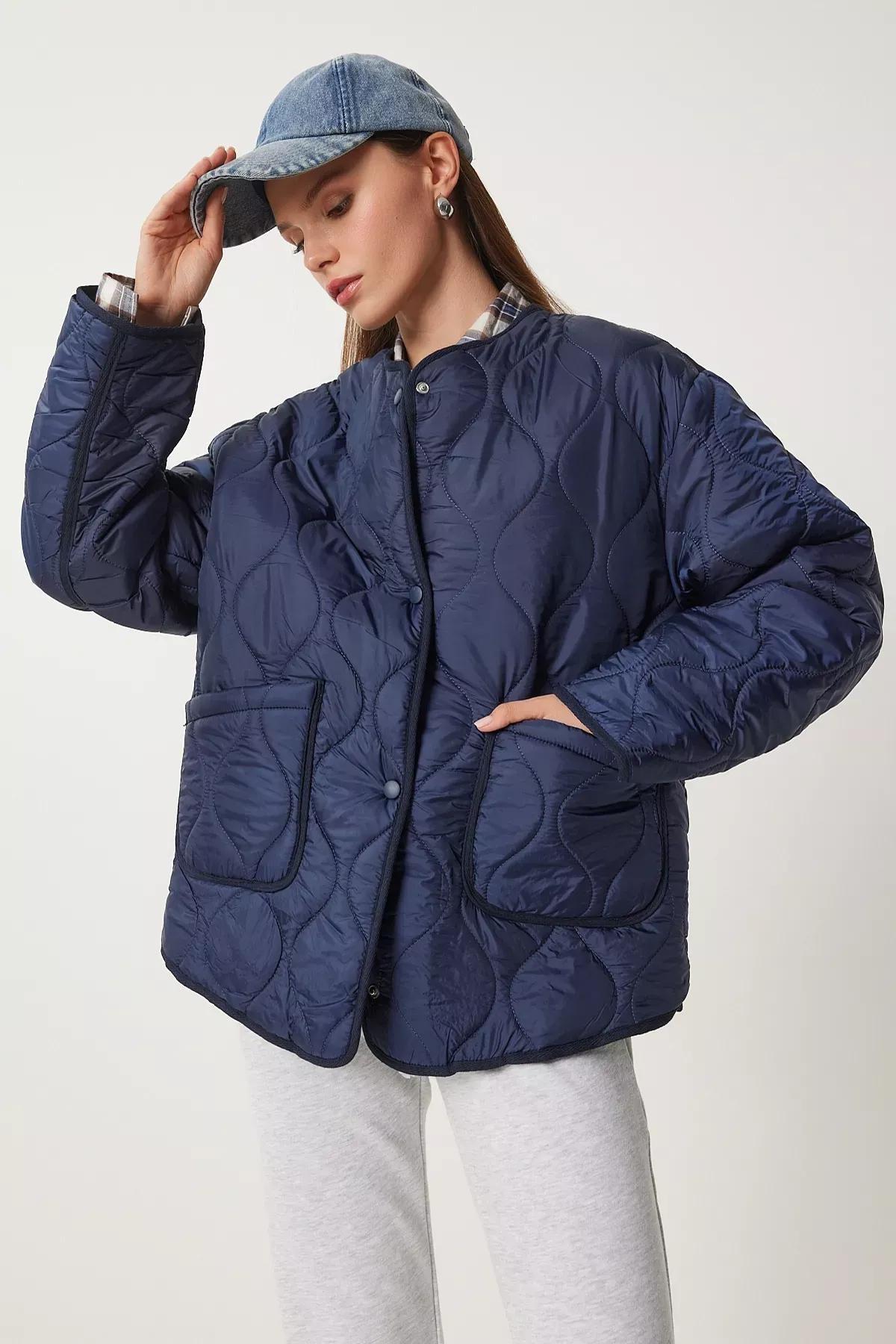 Navy Oversized Quilted Coat, , large image number 1