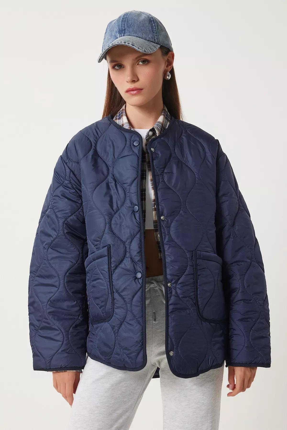Navy Oversized Quilted Coat, , large image number 2