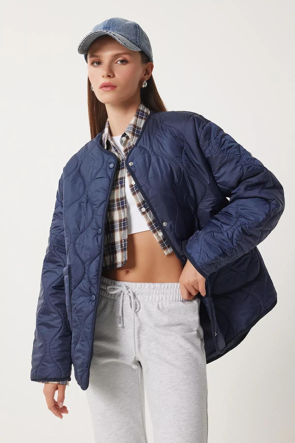 Navy Oversized Quilted Coat, , large image number 3