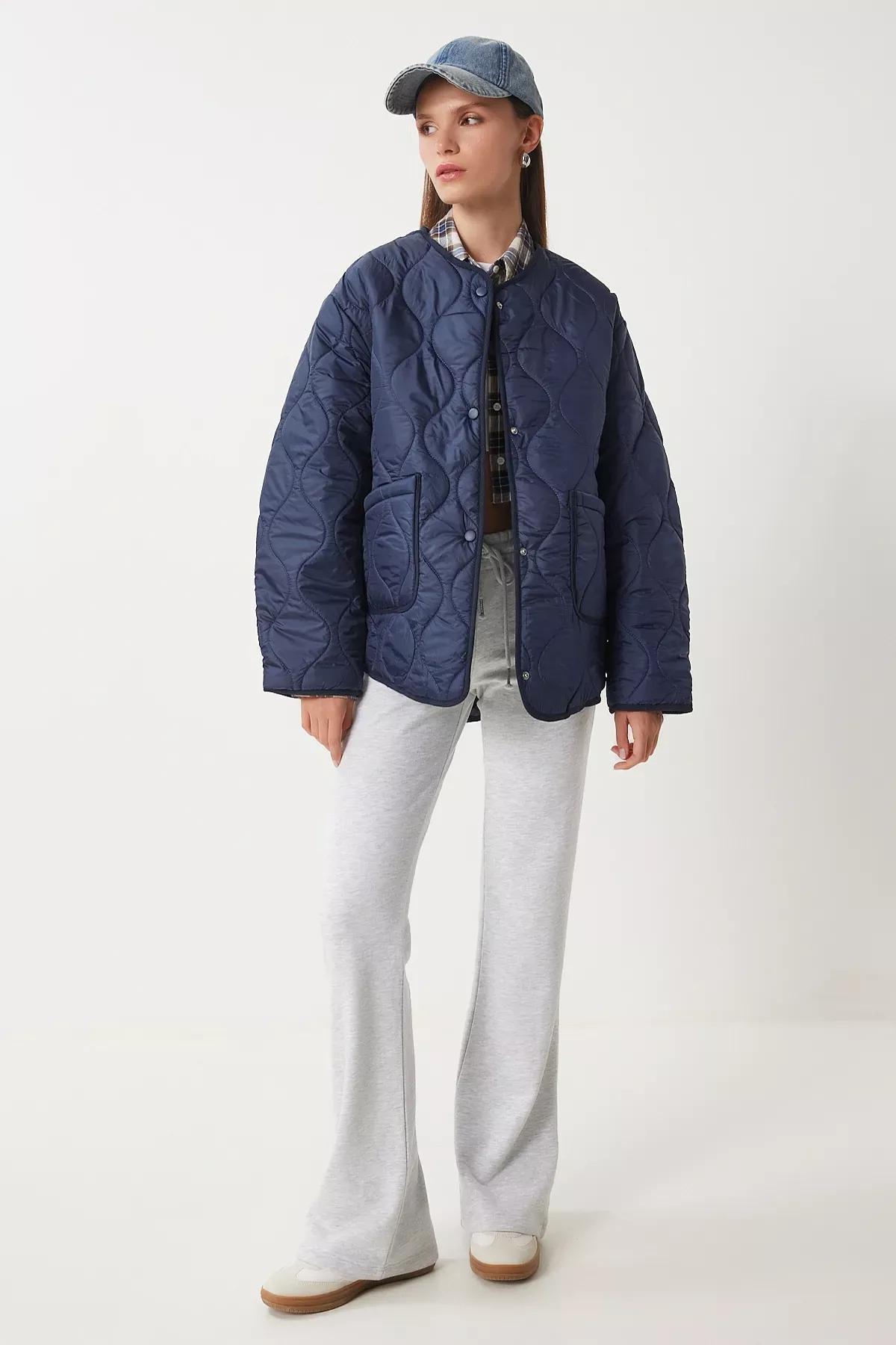Navy Oversized Quilted Coat, , large image number 4