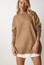 Happiness - Brown Crew Neck Oversized Knitwear Sweater