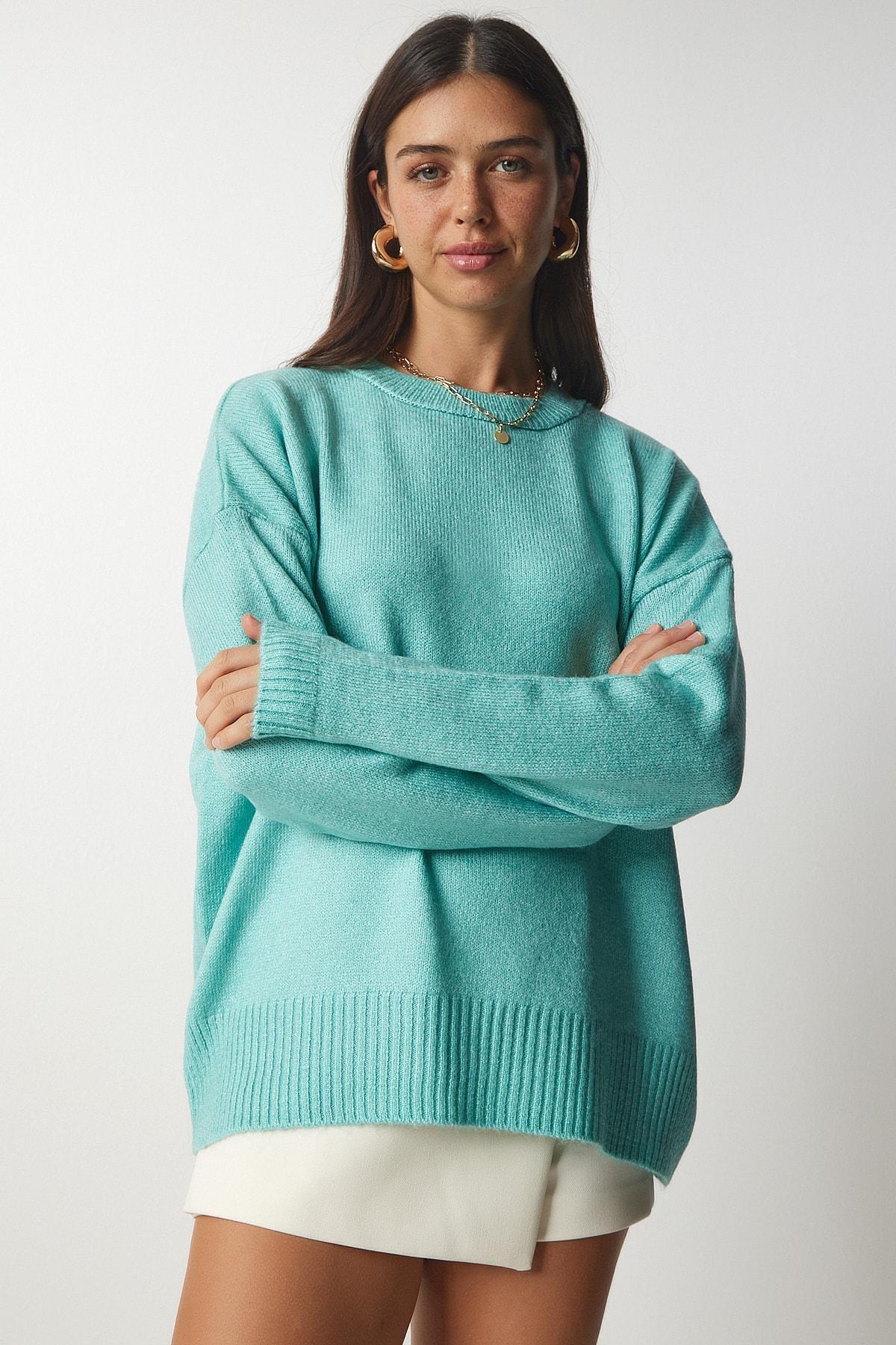 Happiness Istanbul - Green Crew Neck Oversize Knitwear Sweater
