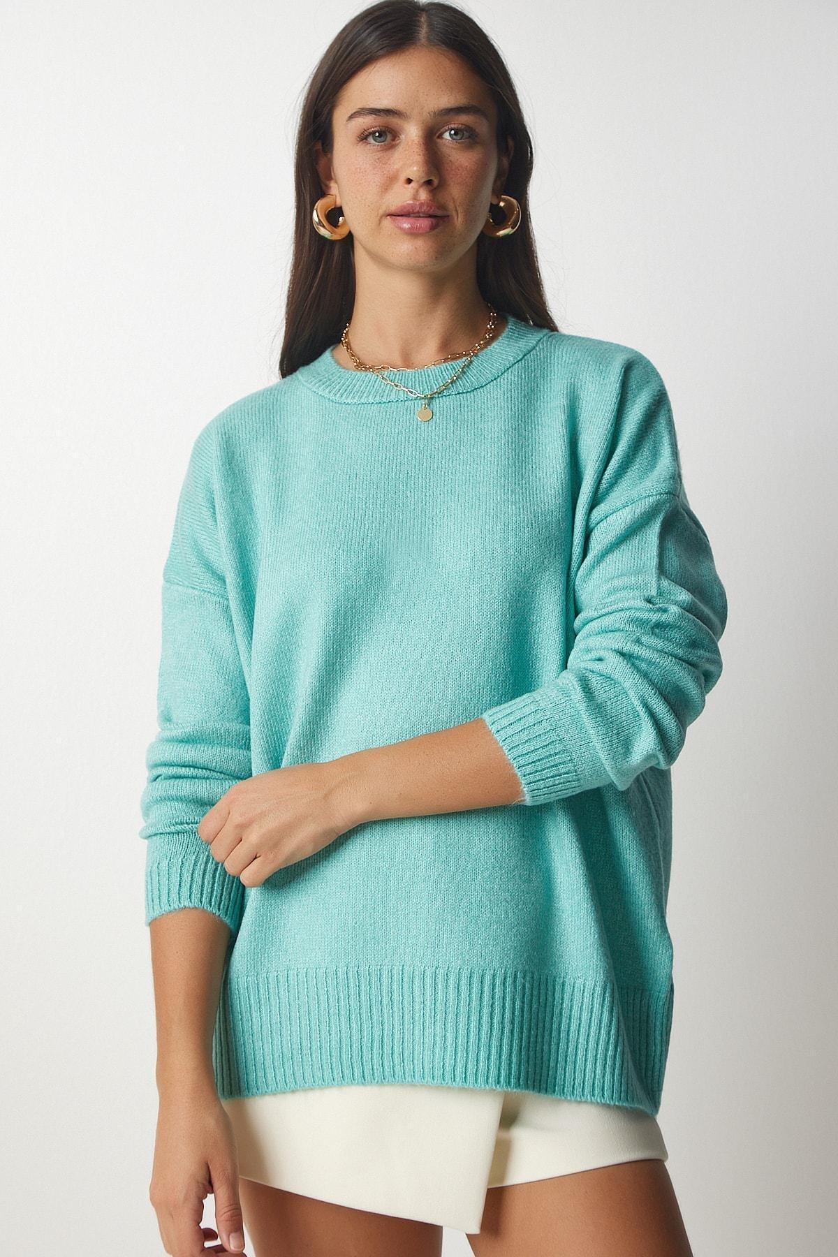 Happiness Istanbul - Green Crew Neck Oversize Knitwear Sweater