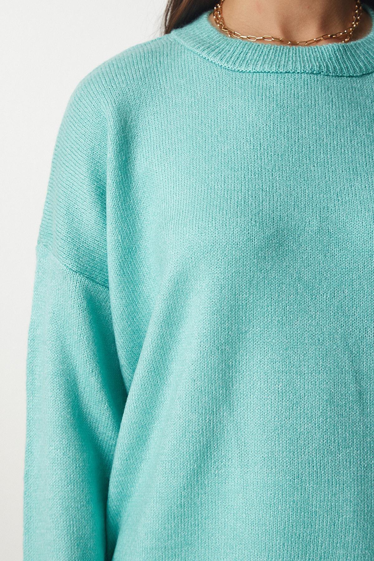 Happiness Istanbul - Green Crew Neck Oversize Knitwear Sweater