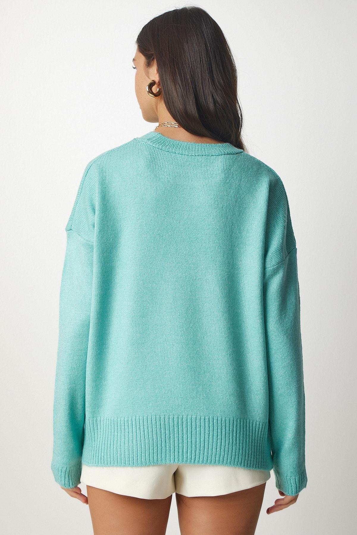 Happiness Istanbul - Green Crew Neck Oversize Knitwear Sweater