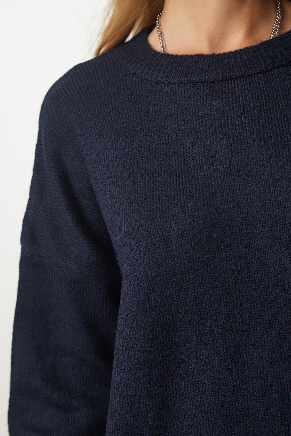 Navy Crew Neck Oversized Knitwear Sweater, Navy blue, large image number 4