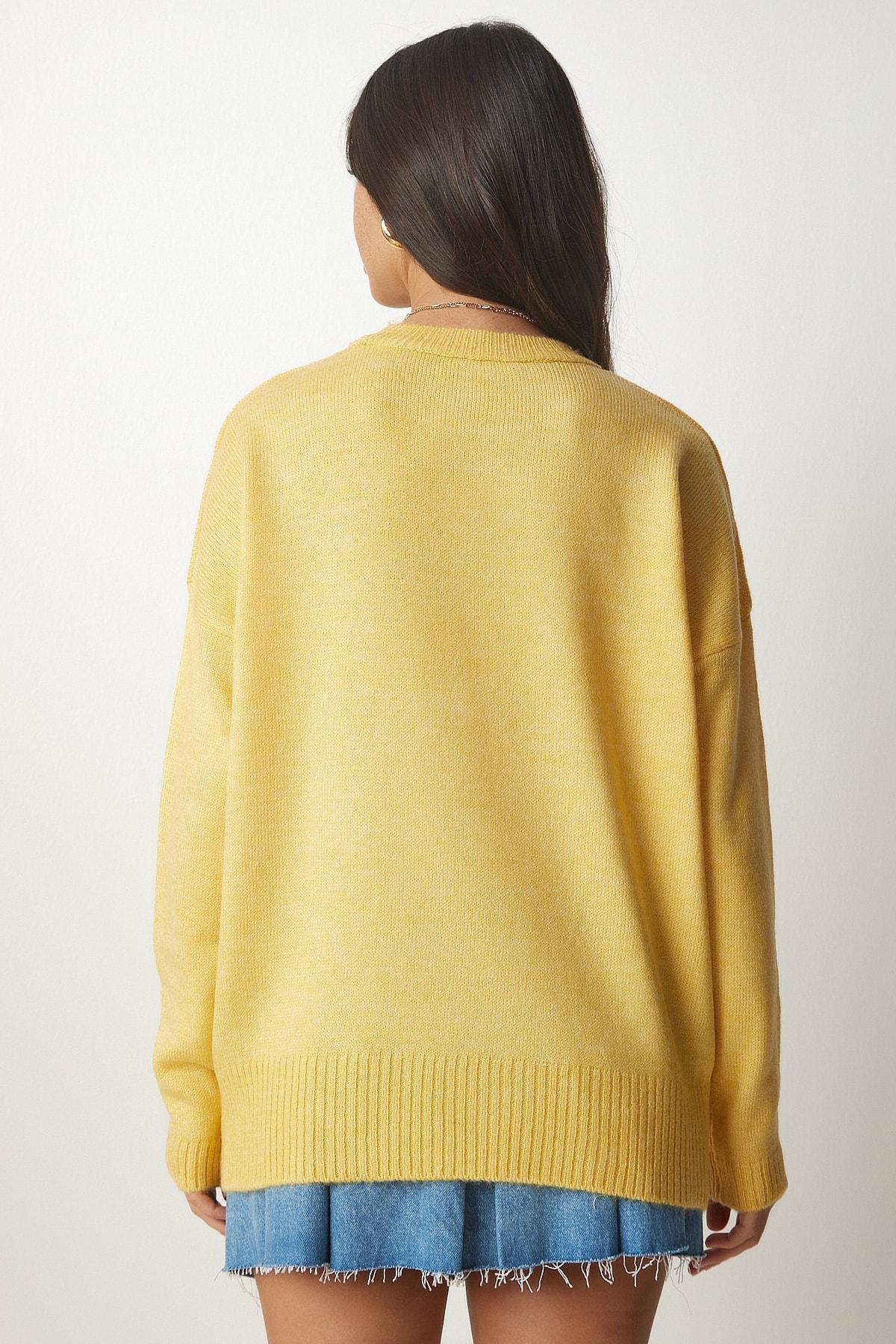 Yellow Crewneck Oversized Knitwear Sweater, Yellow, large image number 4