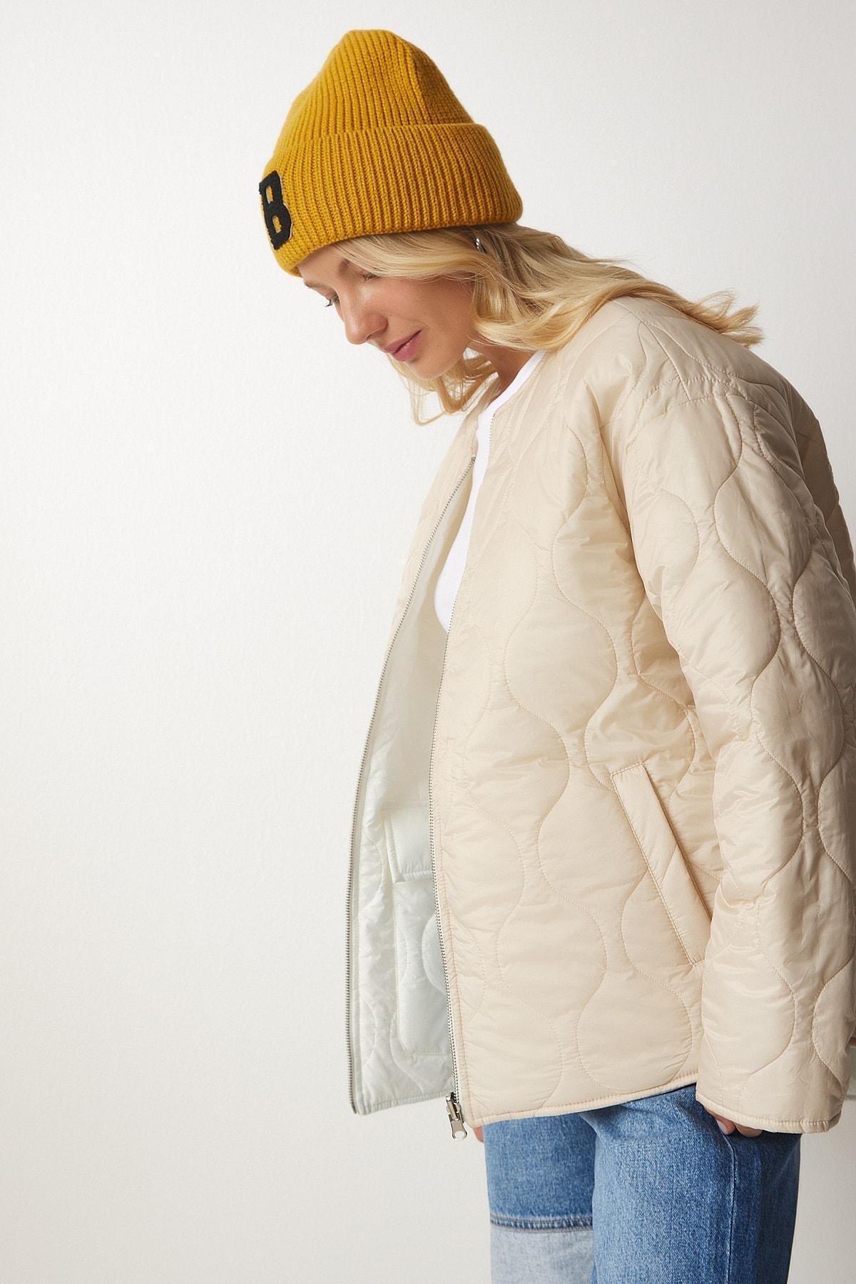 Happiness Istanbul - Cream Double Sided Quilted Coat