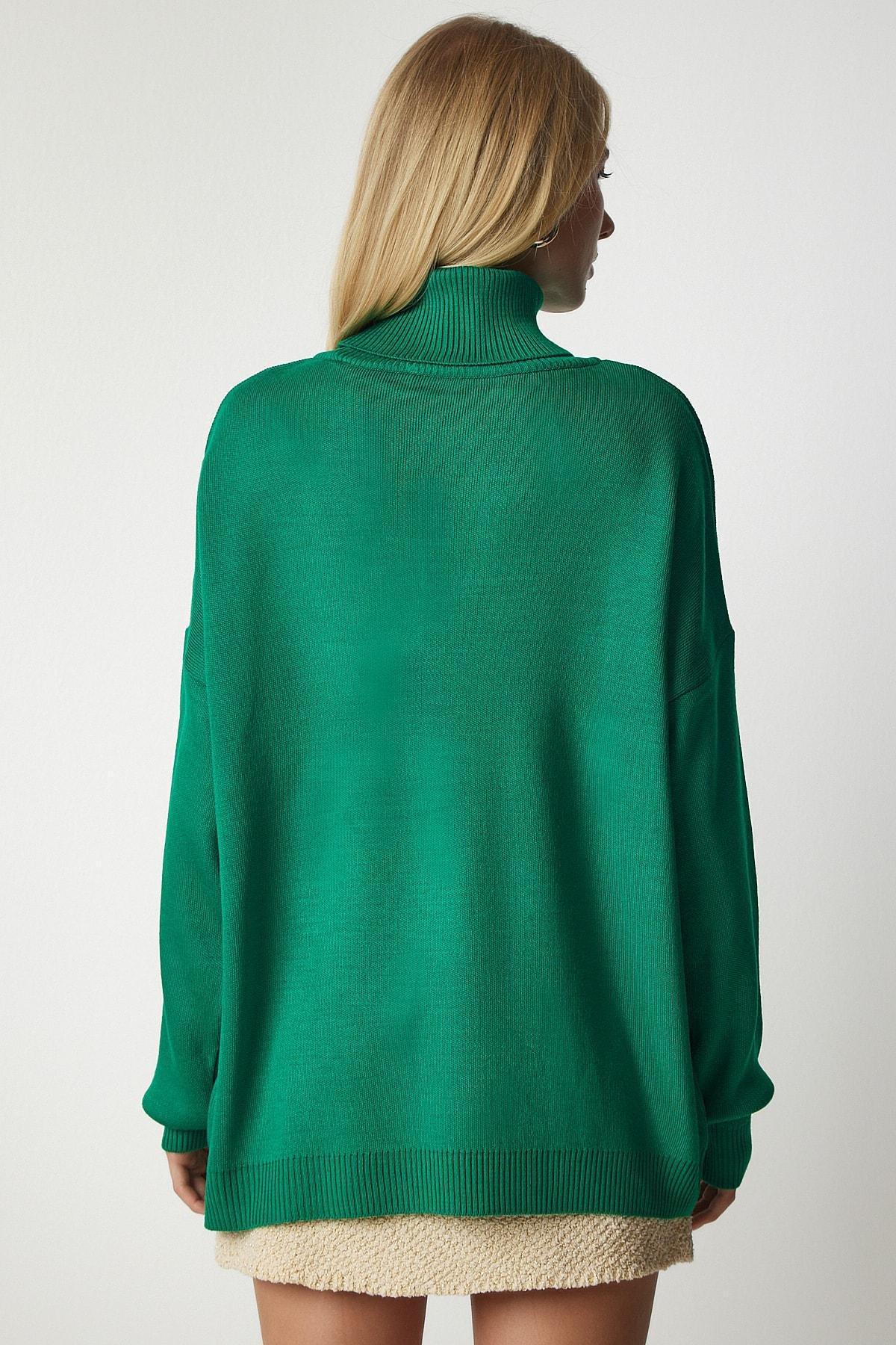 Green Turtleneck Oversized Knitwear Sweater, Green, large image number 5