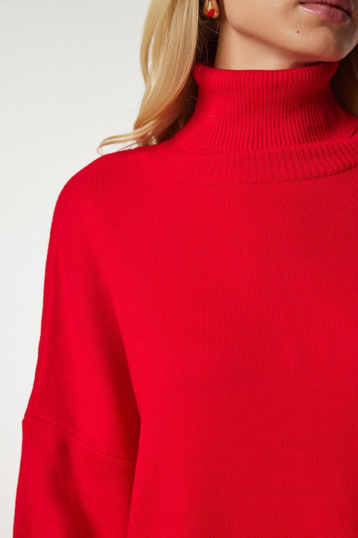 Red Turtleneck Oversized Knitwear Sweater, Red, large image number 4