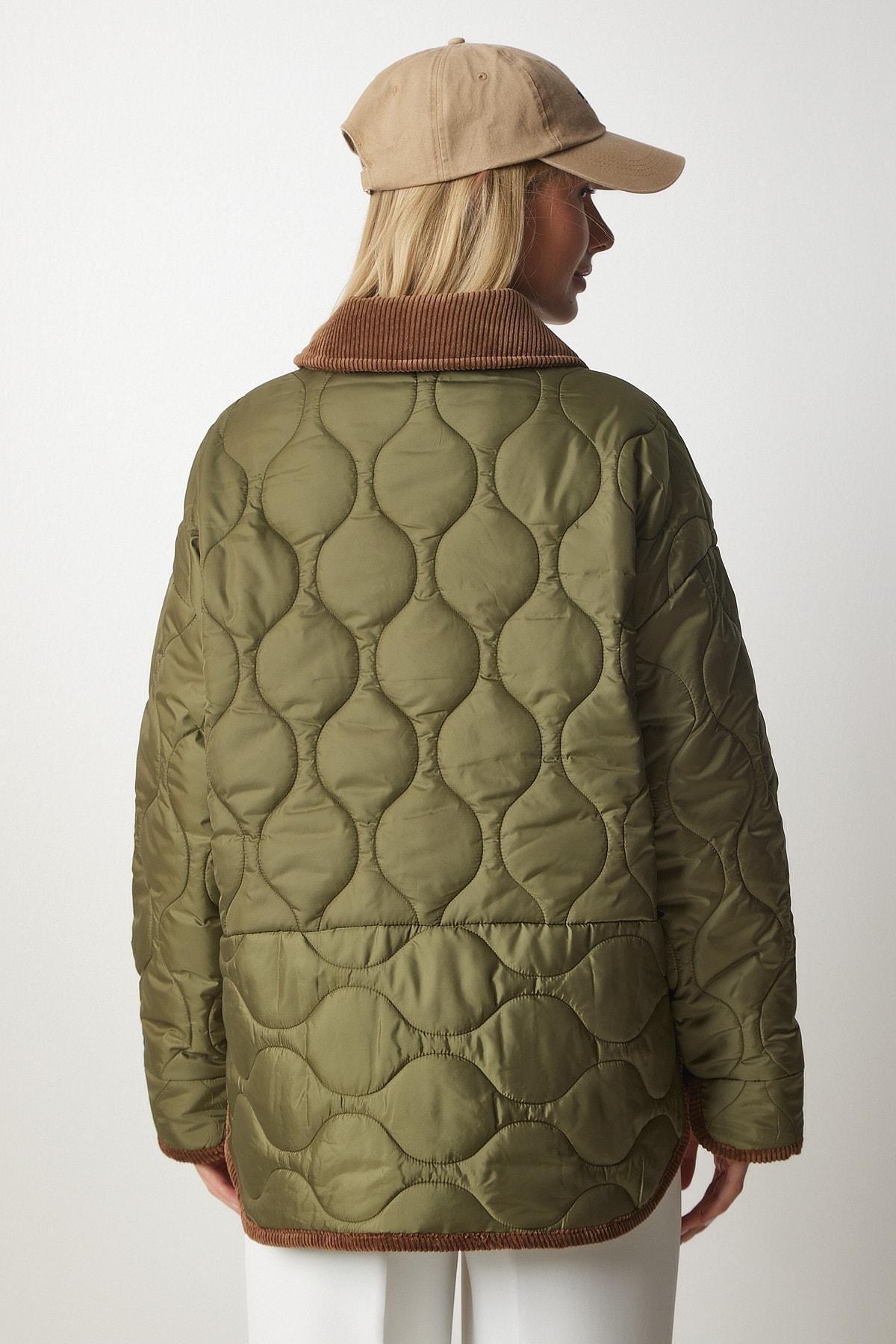Khaki Polo Neck Pocket Quilted Coat, , large image number 5