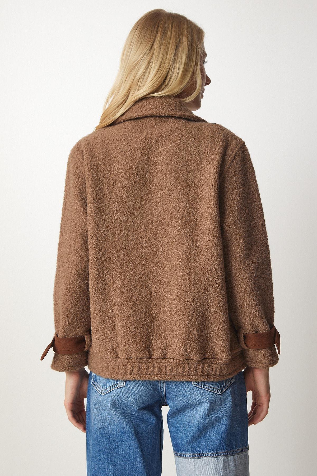 Beige Polo Neck Boucle Jacket, , large image number 5