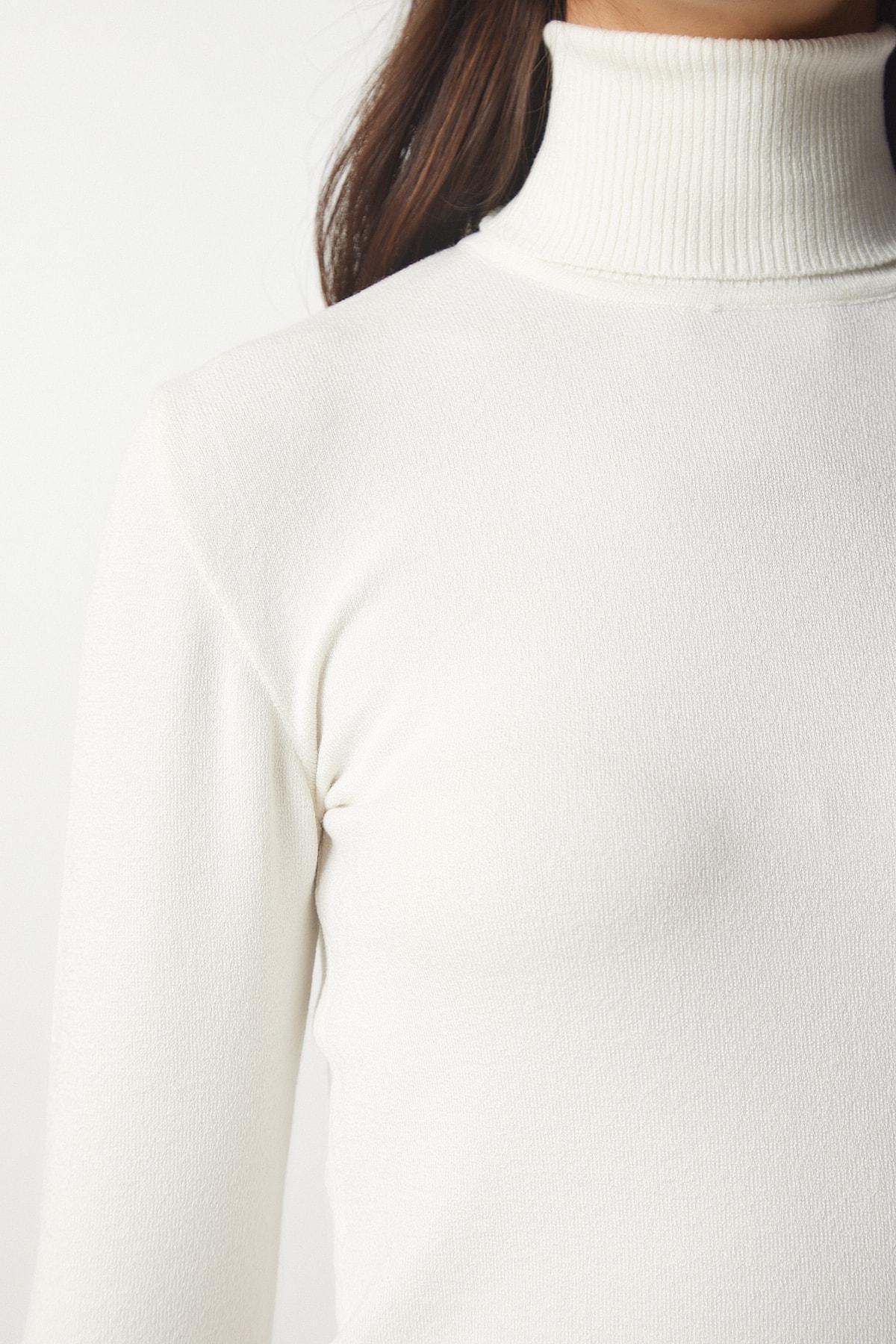 White Turtleneck Ribbed Knitwear Sweater, Bone, large image number 4