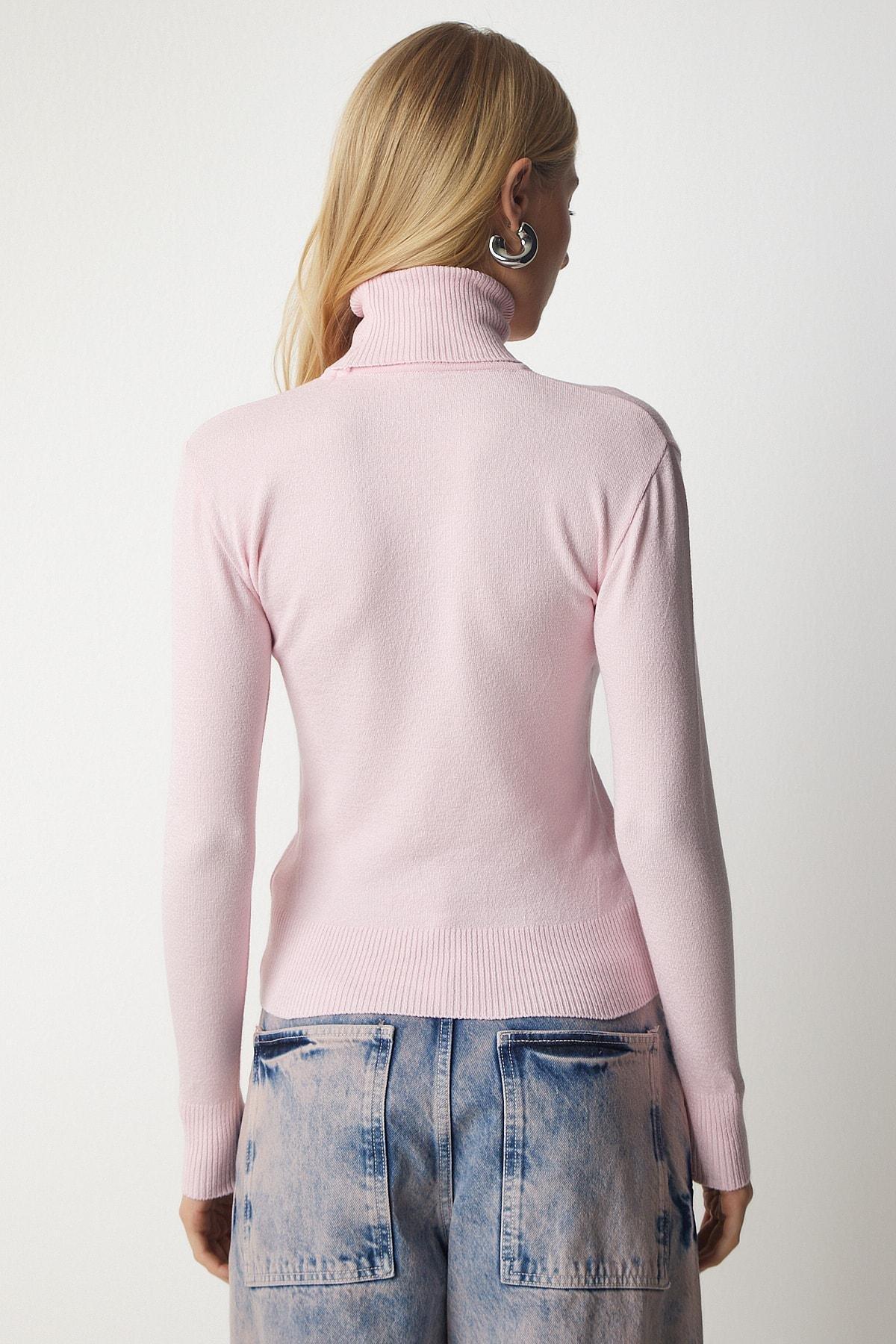 Pink Turtleneck Corduroy Knitwear Sweater, LIGHT PINK, large image number 5