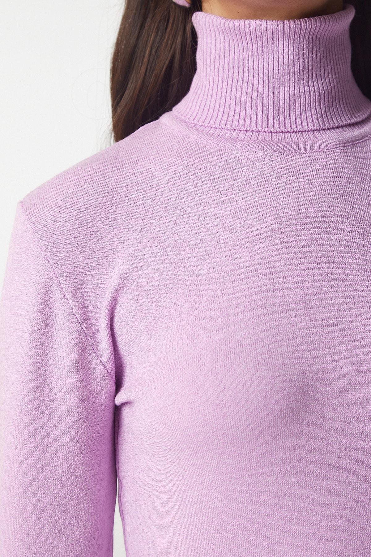 Purple Turtleneck Corduroy Knitwear Sweater, Lilac, large image number 4