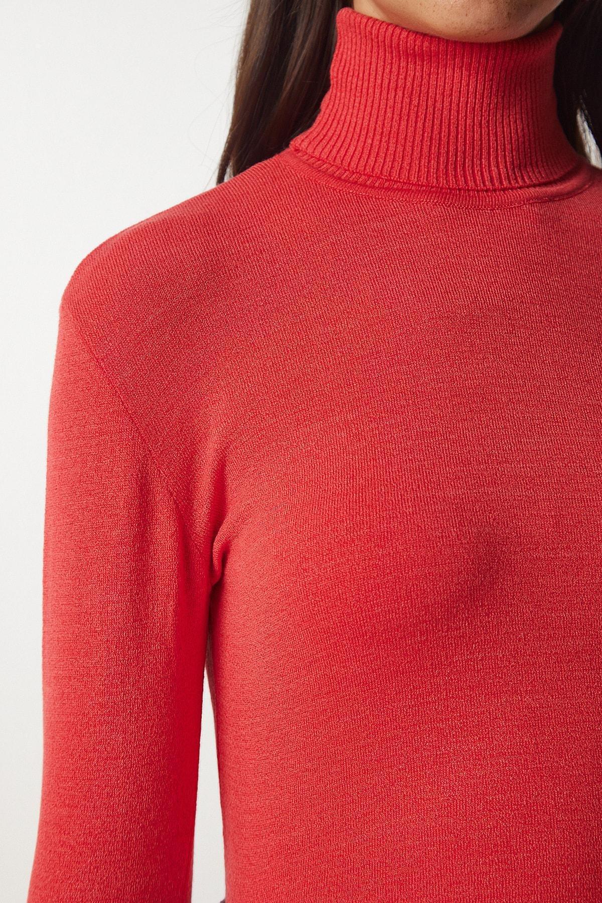 Orange Turtleneck Corduroy Knitwear Sweater, Orange, large image number 3