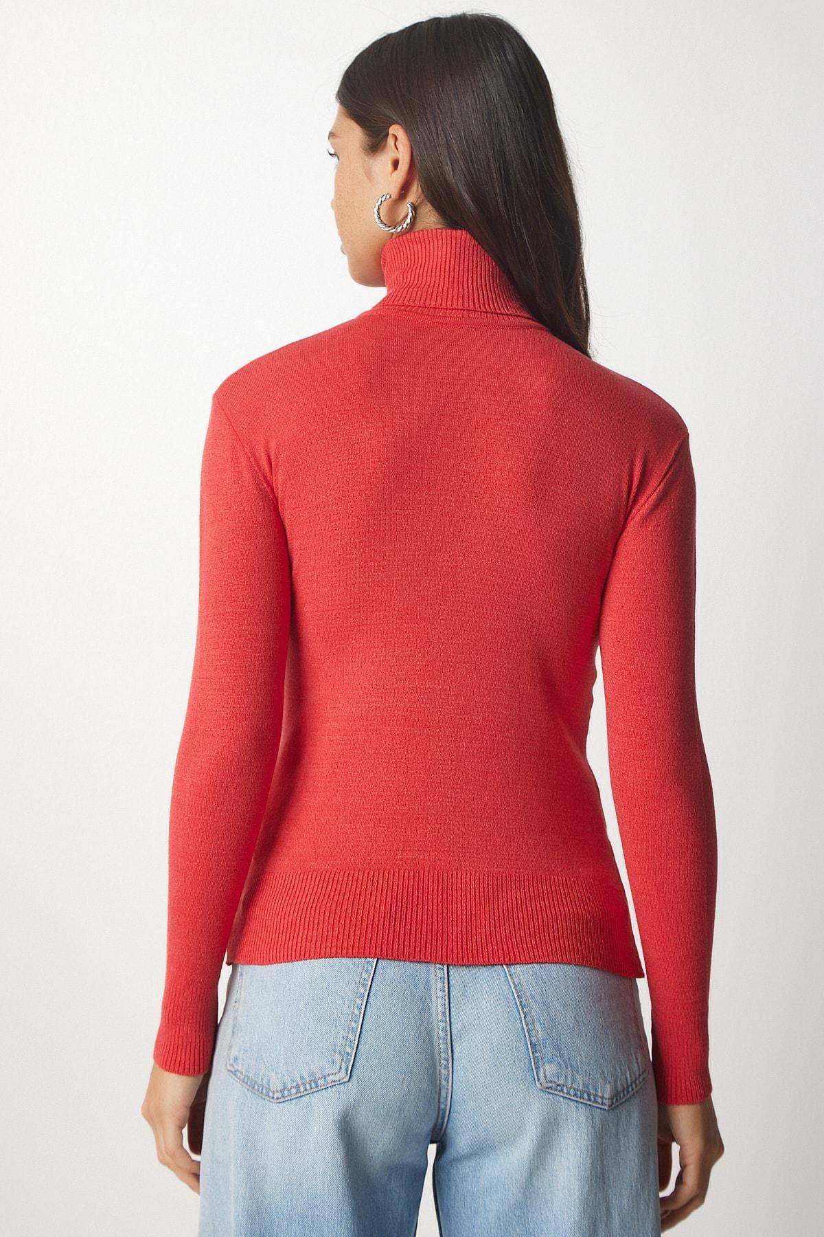 Orange Turtleneck Corduroy Knitwear Sweater, Orange, large image number 4