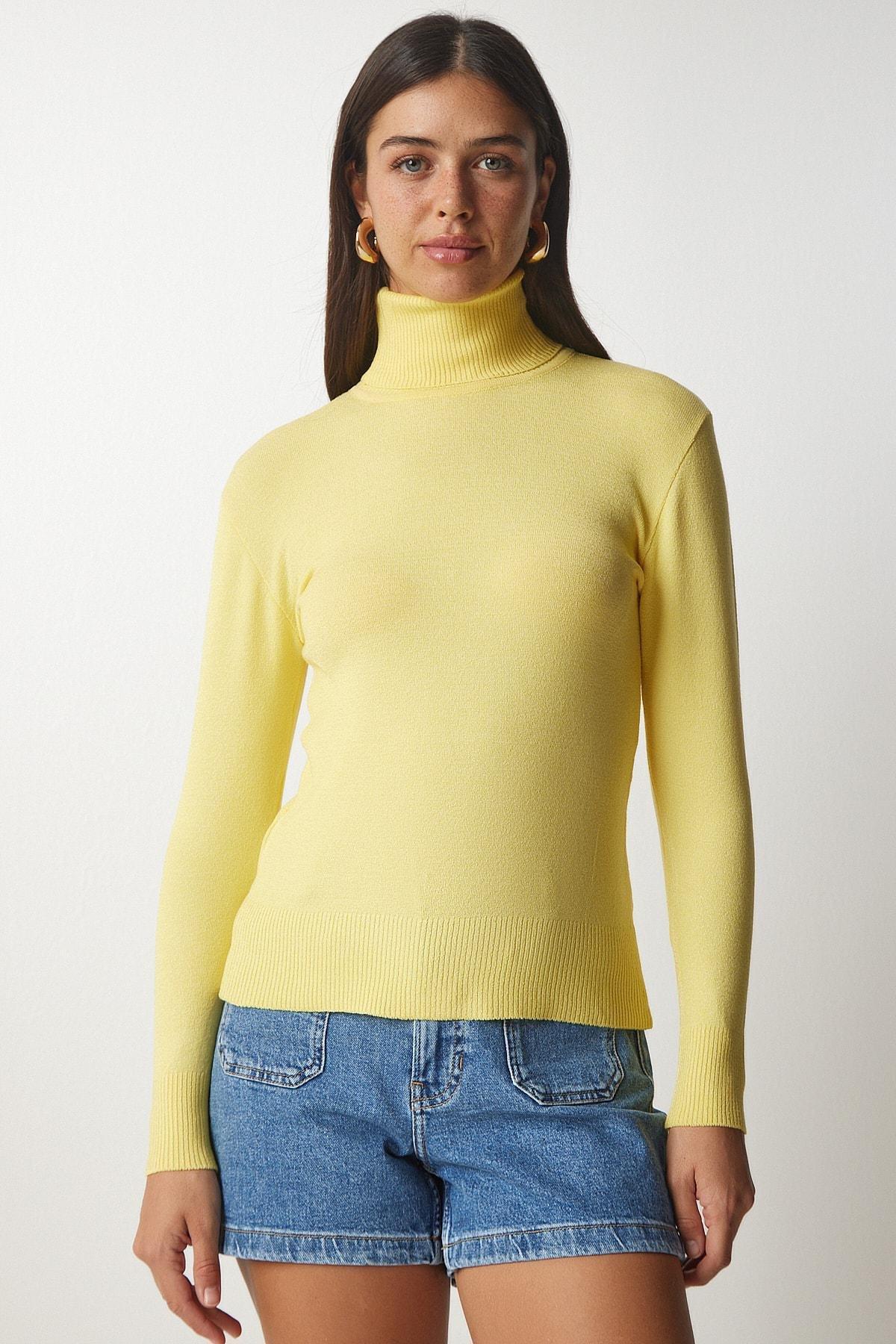 Yellow Turtleneck Corduroy Knitwear Sweater, Yellow, large image number 2