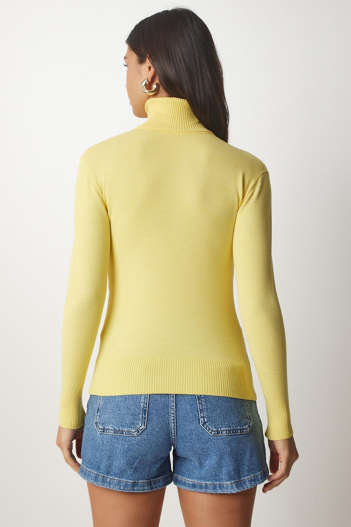 Yellow Turtleneck Corduroy Knitwear Sweater, Yellow, large image number 4